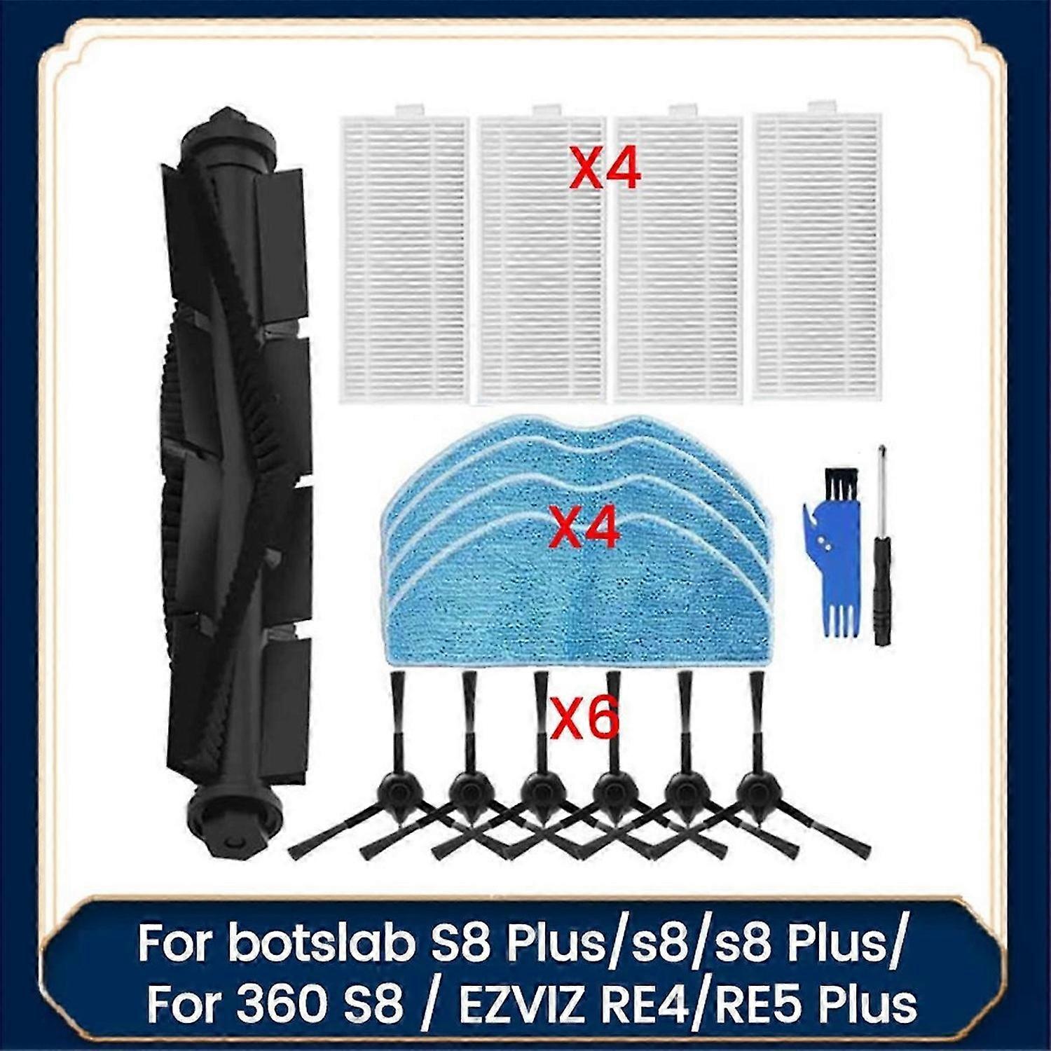 17PCS for 360 for Botslab S8 Plus/S8/S8 Plus for RE4/RE5 Plus Vacuum Cleaner Parts Main Side Brush F