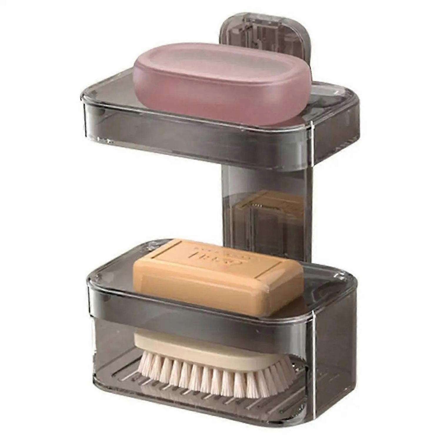 Shower Soap Dish Wall Mounted Toiletries Container Double Layer Drill Free Universal Strong Suction