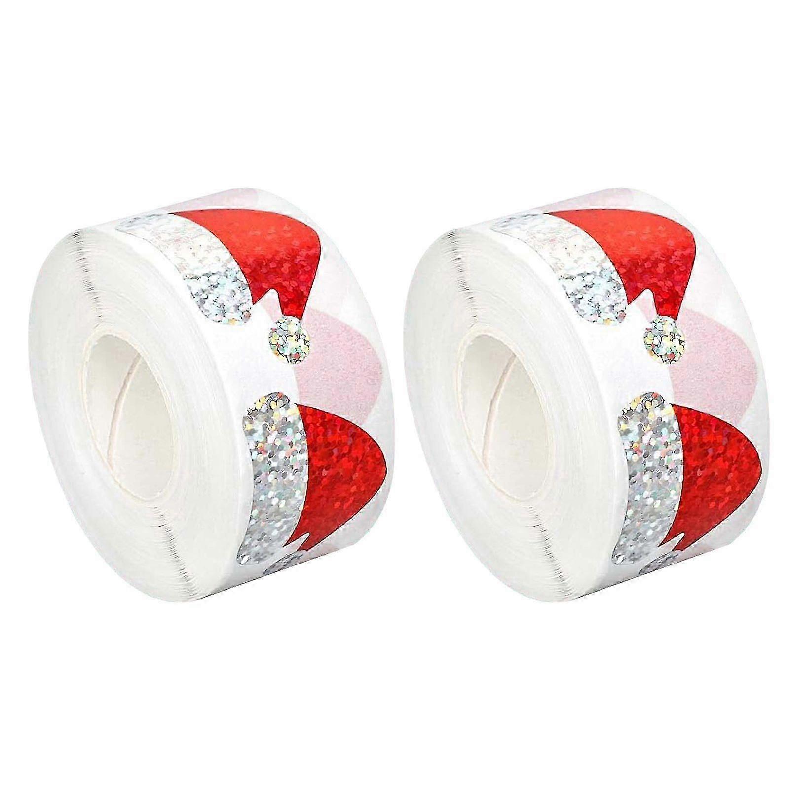 Xmas Hat Stickers Roll Self-Adhesive Holiday Labels for Packaging Party Favors and Card Envelope Decoration