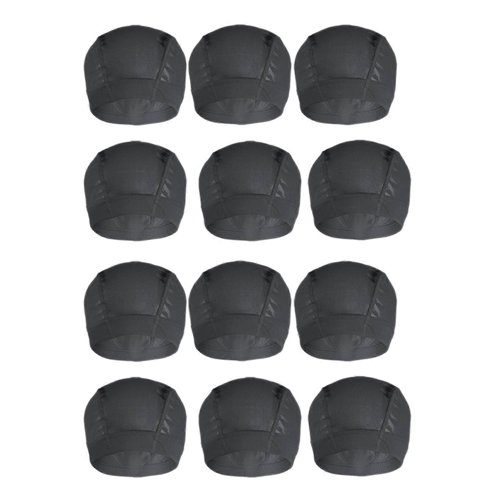 12 Pcs Wig Cap for Wig Making Elastic Dome Mesh Wig Cap Women's Front Lace Wig Black