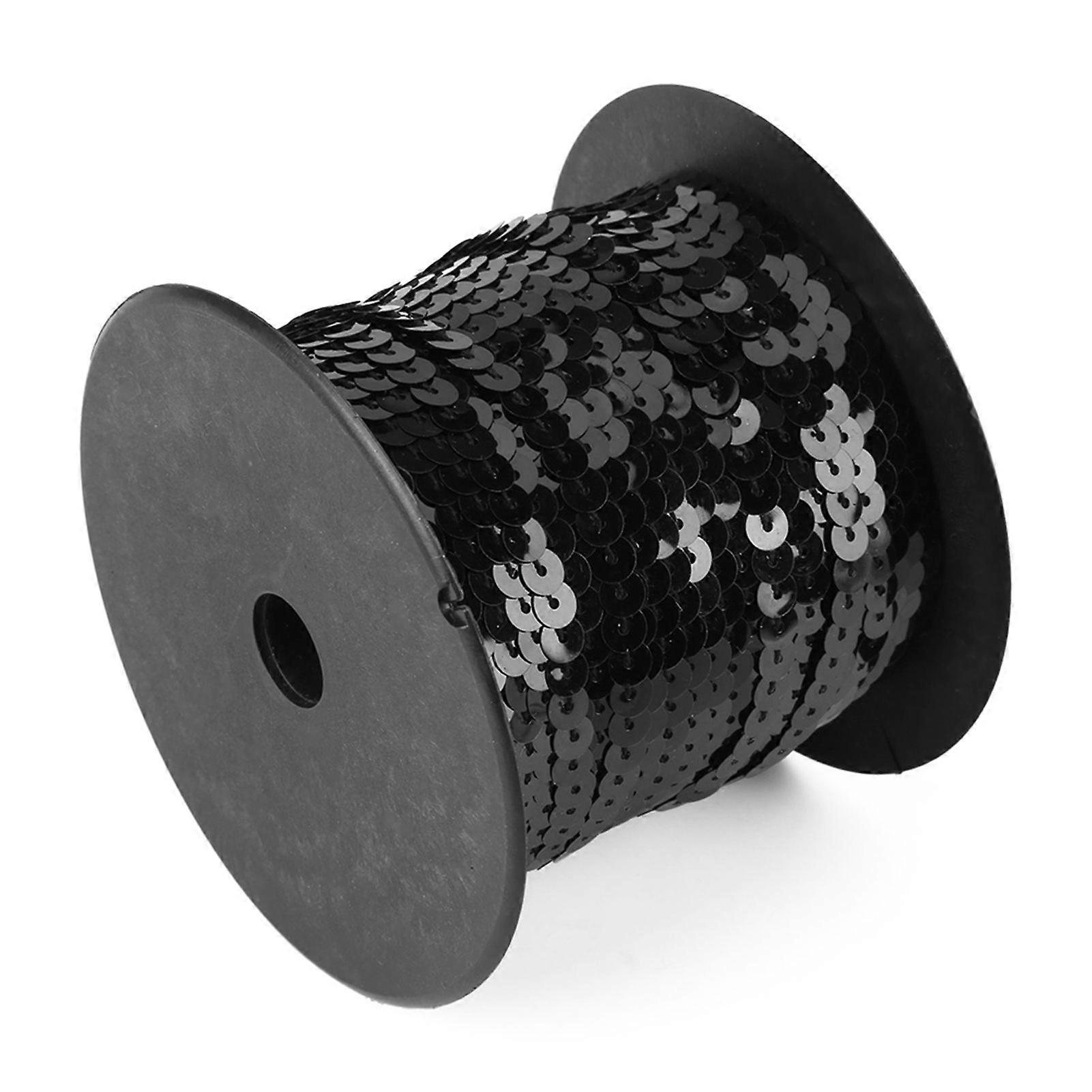 DIY 100 Yards 6mm Shiny Trim Sewing Strings Flat Round Sequins Line Accessory (Black)
