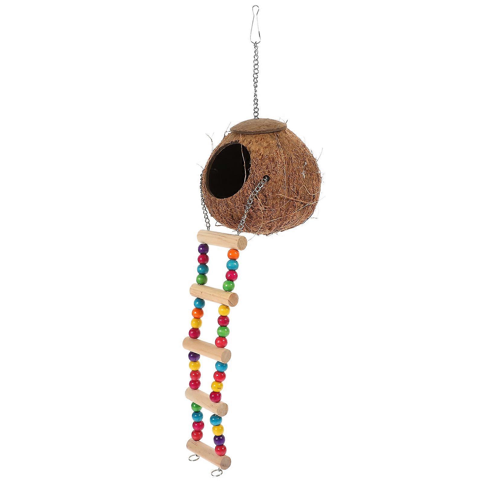 Coconut Reptile House with Ladder Wooden Hanging Nest 5Pcs for Kids