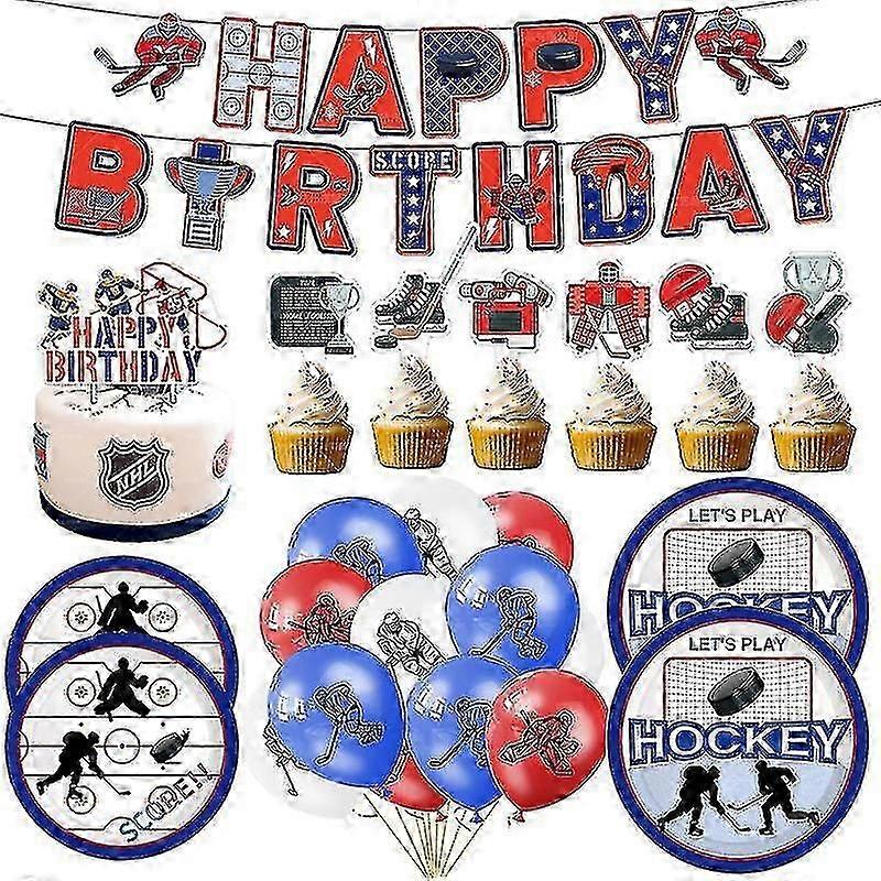 Hokey Spor Temalı Parti Karikatür Tek Kullanımlık Sofra Takımları Kağıt Tabaklar Bardaklar Balonlar Doğum Günü Bebek Duşu Kutlama Dekor Malzemeleri