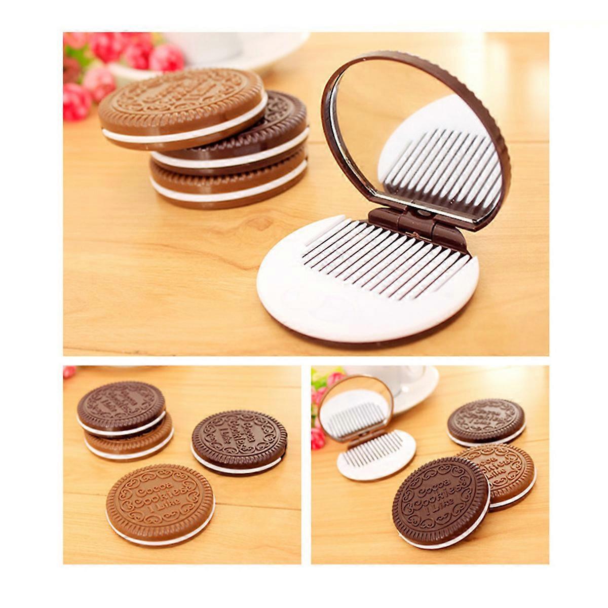 Pocket Cosmetic Mirror Chocolate Cookies Round Compact Mirror for 3Pcs Pack