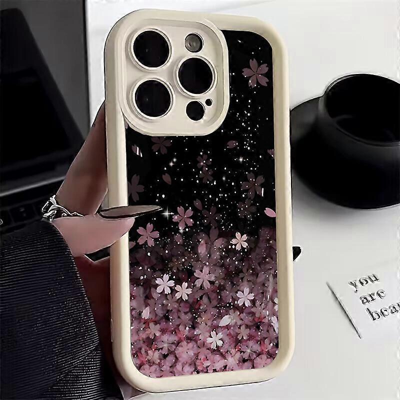 Black And Purple Flower Branch Phone Case For iPhone 16 15 14 13 12 11 Pro Max 16E XS X XR 7 8 Plus SE Shockproof Soft Cover