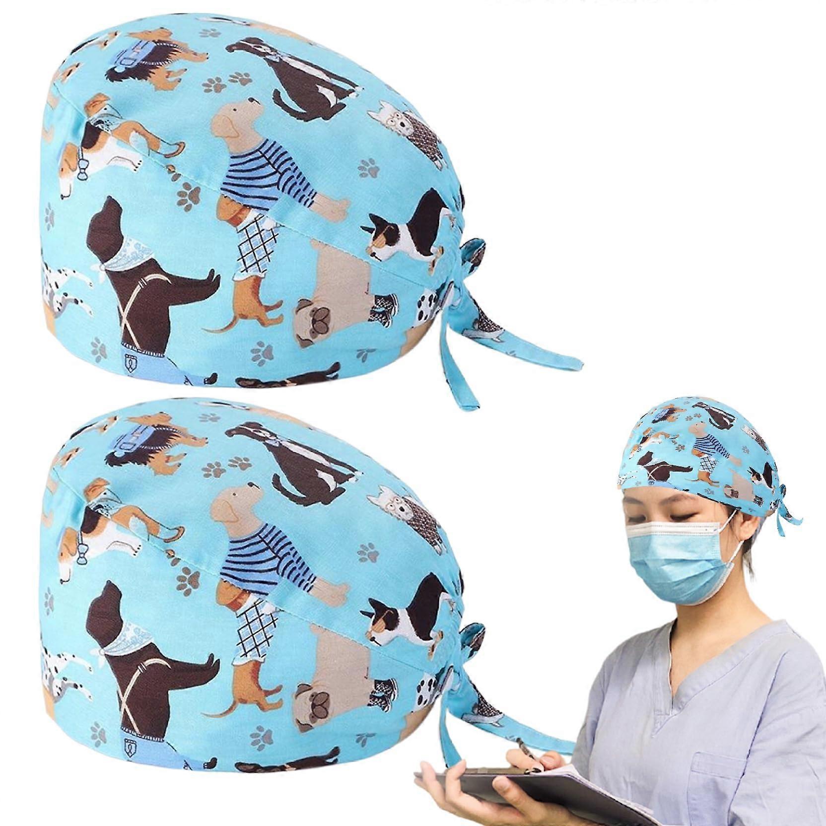 Nurse Hat SweatAbsorbent Scrub Cap, OneSize Adjustable TieBack, Elastic Sweatband, Cotton Nursing Cap For Men Women