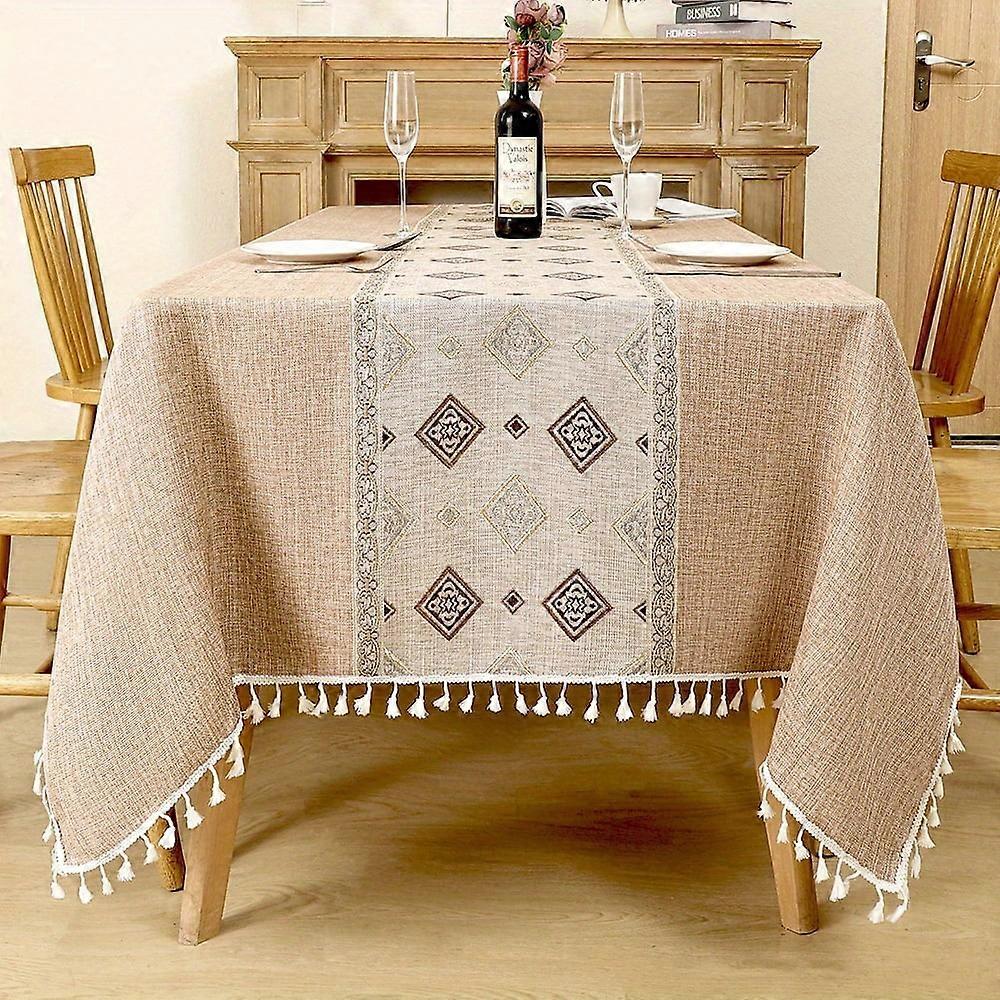 AUMIY Nappe rectangulaire faite main en toile de jute polyester, tissage non textile, élégante, pour table à manger – 1 nappe en coton et lin