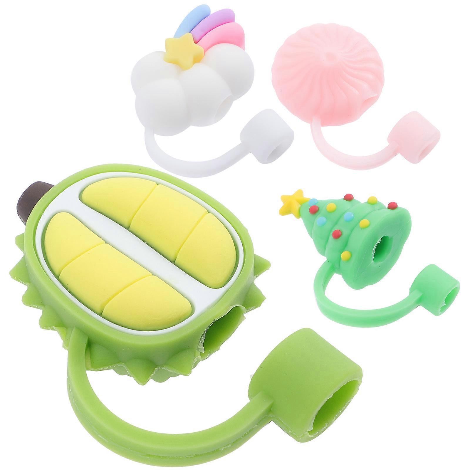 16 Pcs Assorted Color Cartoon Straw Decorations Silicone Covers For Daily Use Dust Protection