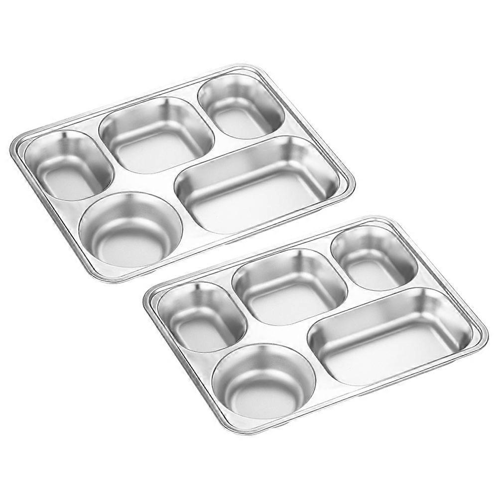Divided Food Plate Restaurants Stainless Steel Stackable Material Silver Convenient 2Pcs