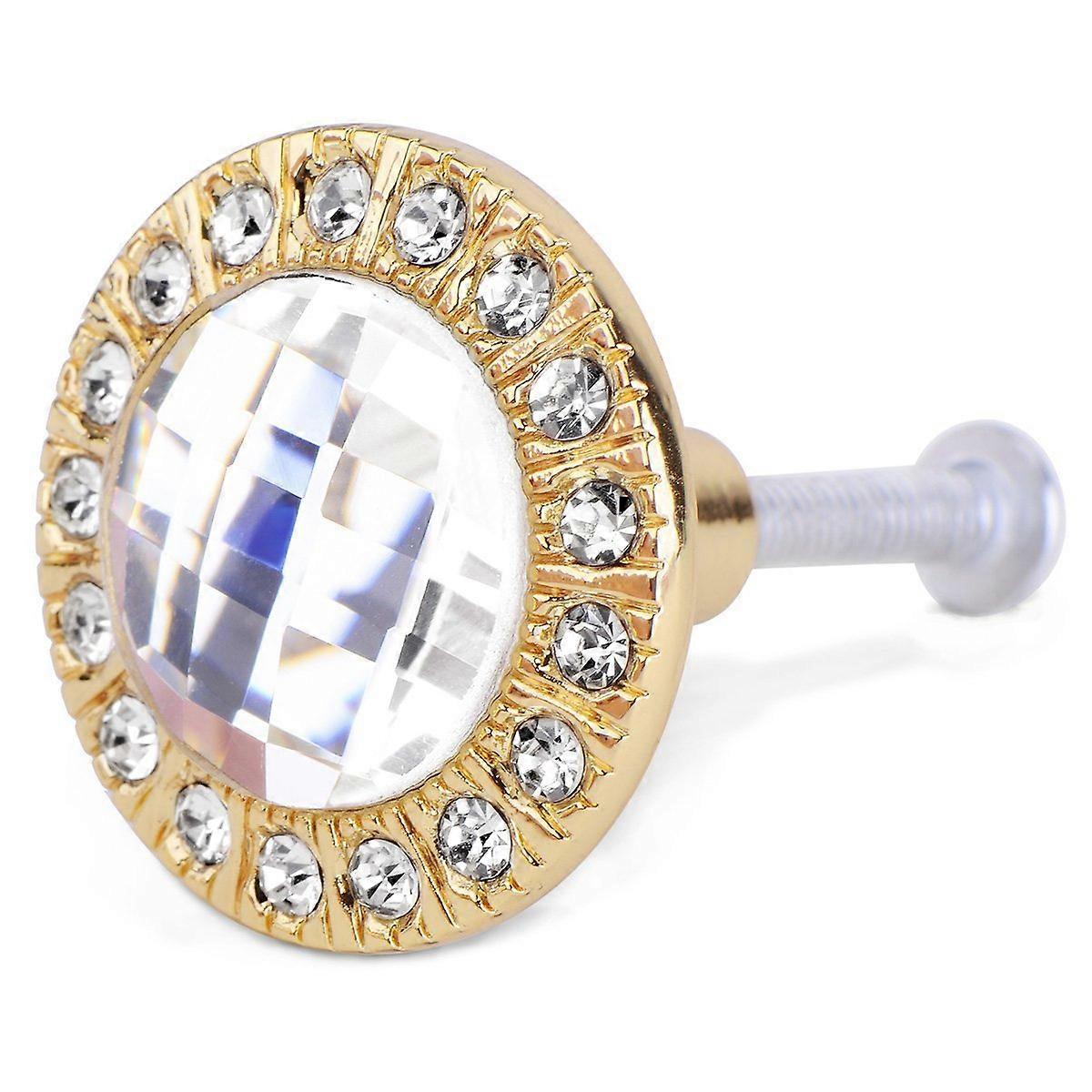 Kitchen Cabinet Water Crystal Handles with Metal Pull 4Pcs Golden Knobs