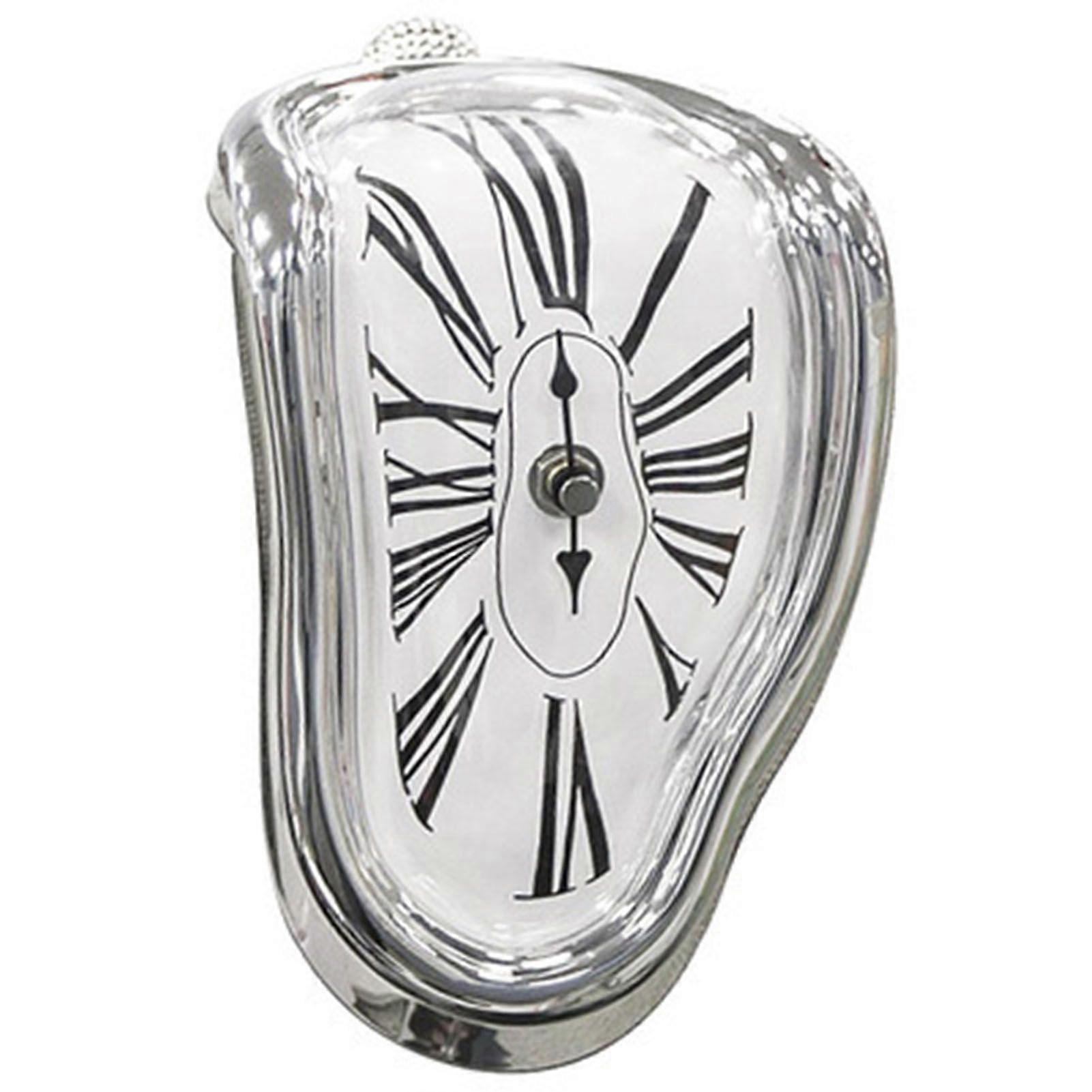 Melting Clock Plastic Retro Decorative Electroplated Metal Paint Desk Table Clock for Office Silver