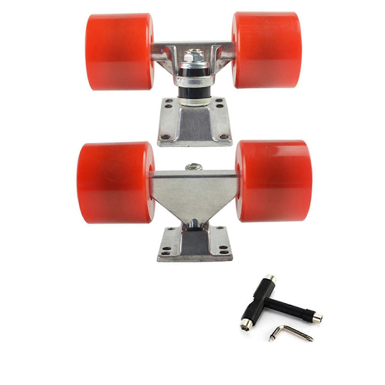 Longboards Trucks PU Wheel Red Silents Bearing Easy Installation Skateboard Bracket Bridge Base Universal Compatibility