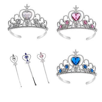Veeki Dress Up Headdress Wand Set Costume Party Accessories (3 crowns and Colour)Sky Blue + Pink + White
