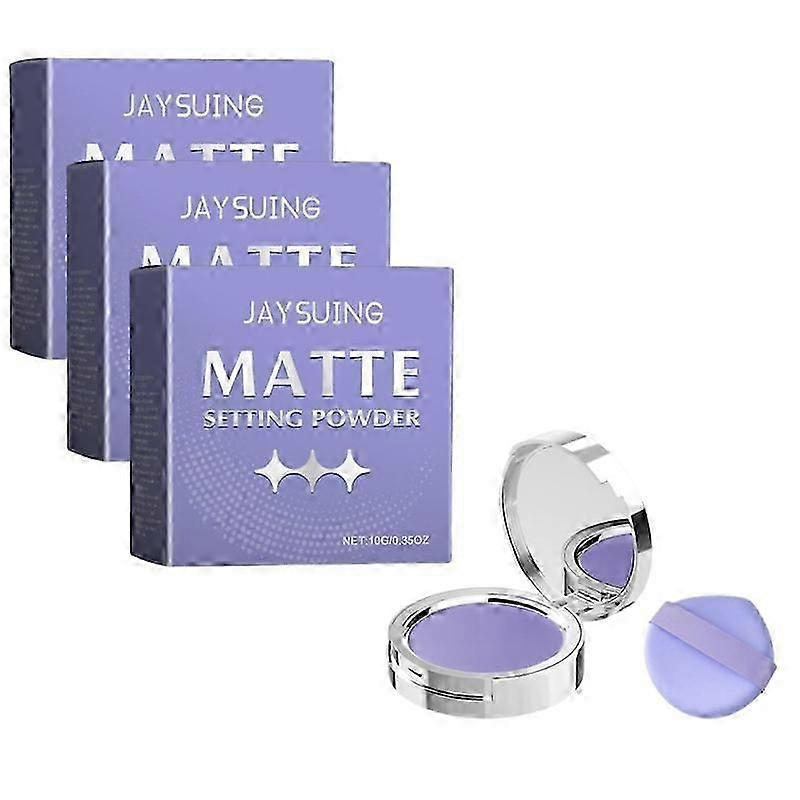 3Pcs Purple Matte Setting Powder With Lavender Complex Oil Control Anti-Sweat Pressed Powder for Smooth Even Complexion Blurring