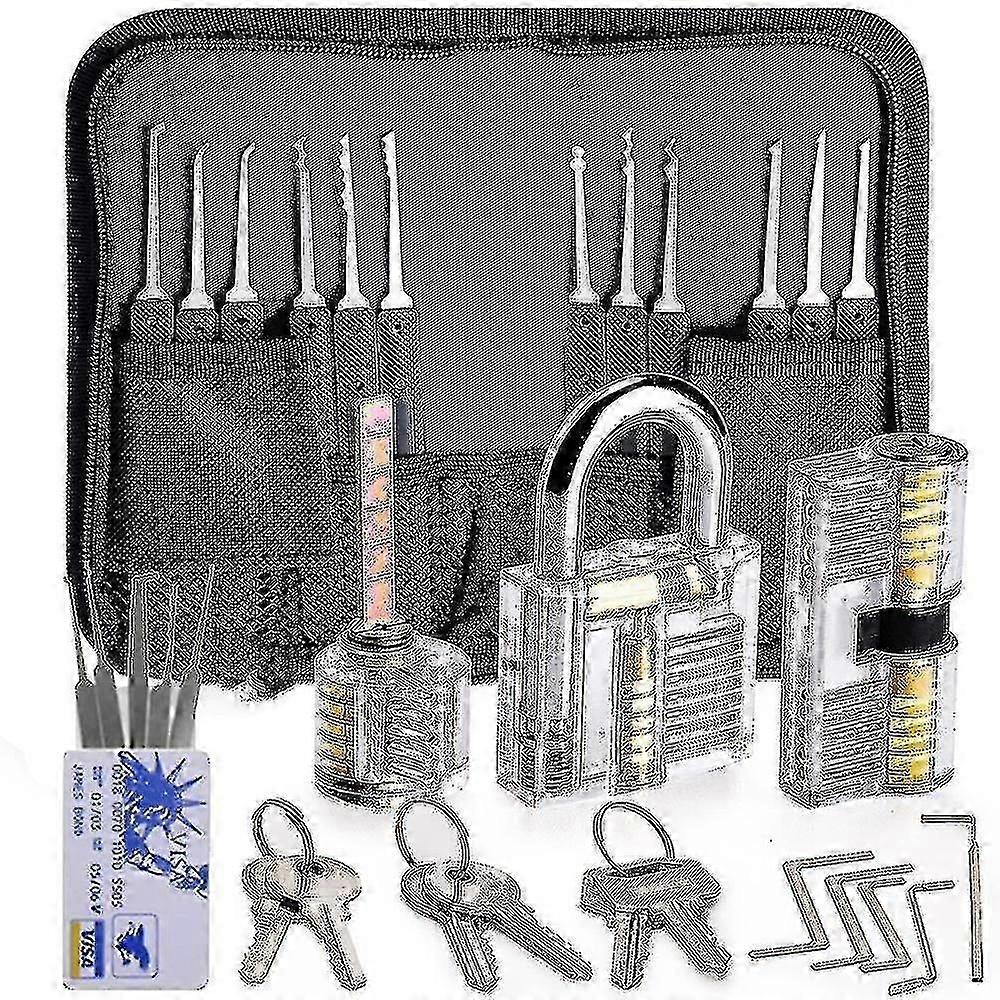 30-piece Lock Picking Set, Lock Pick Set With 3 Transparent Training Locks And Instructions_c*