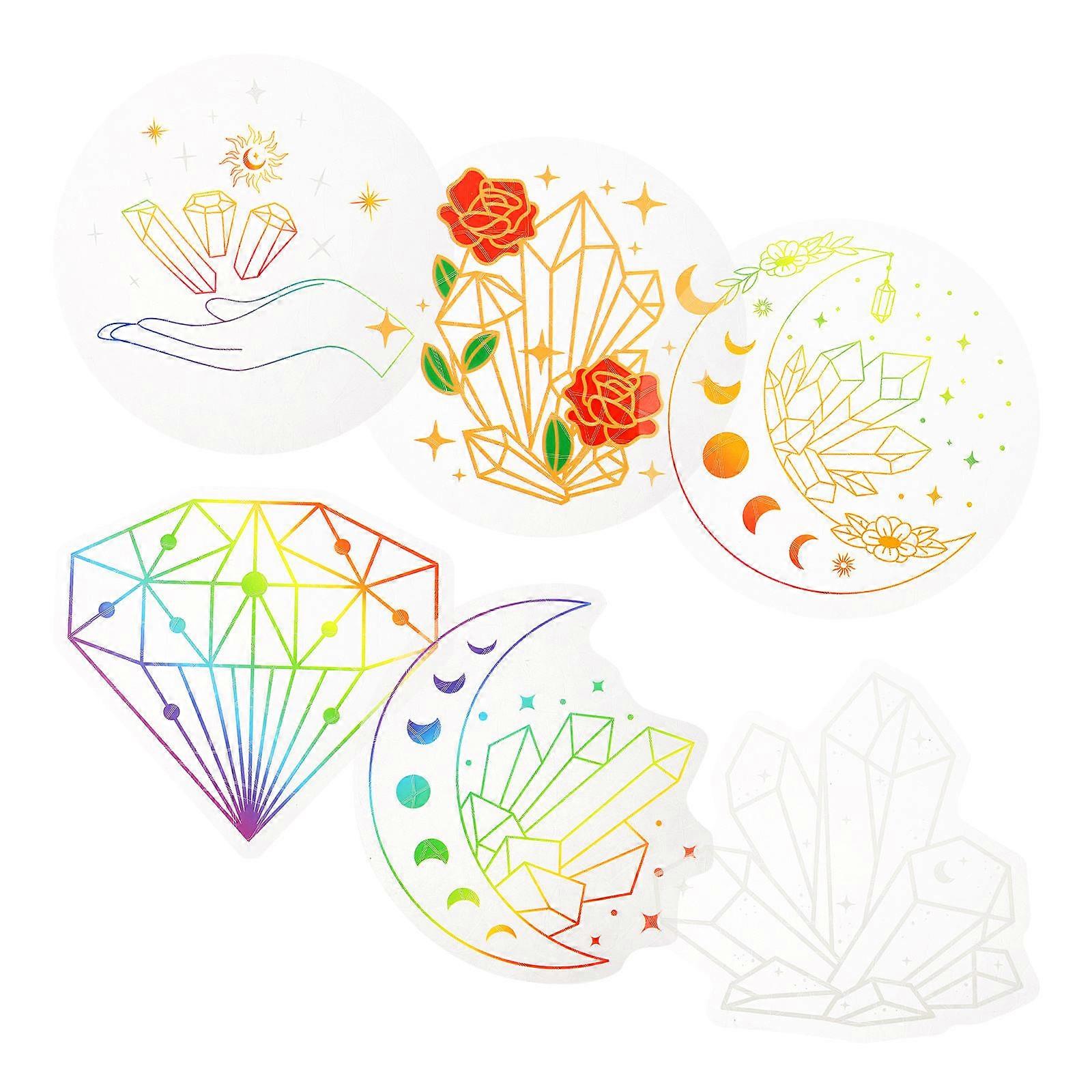 Non-Adhesive Static Cling Sticker Window Clings Sun Catcher Stickers Assorted Color 13.50X13.50X1.00CM Living Room Office 6 Sheets