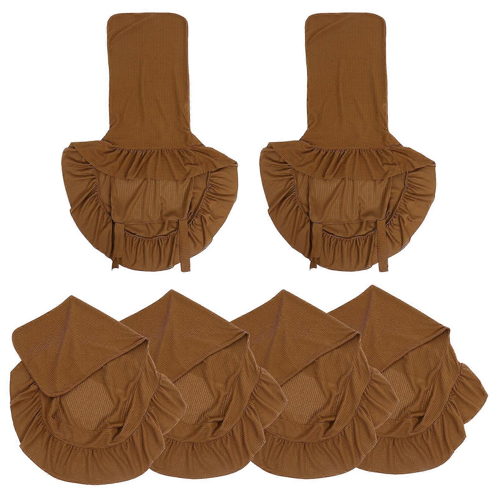 Dining Chair Covers 6Pcs Polyester Coffee Elastic Easy-Clean Chair Sleeve Protector
