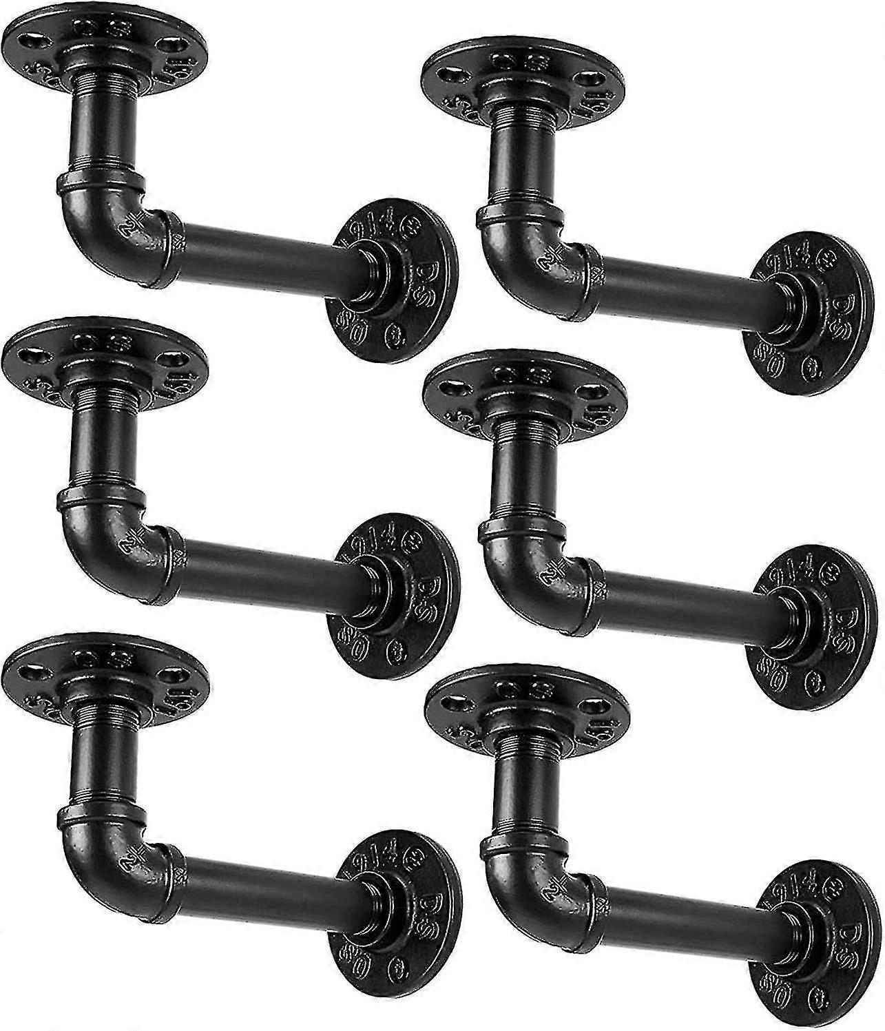 Industrial Pipe Shelf Brackets for 8 10 12 Inch Shelves, Black Metal L Pipe Floating Shelf Bracket -
