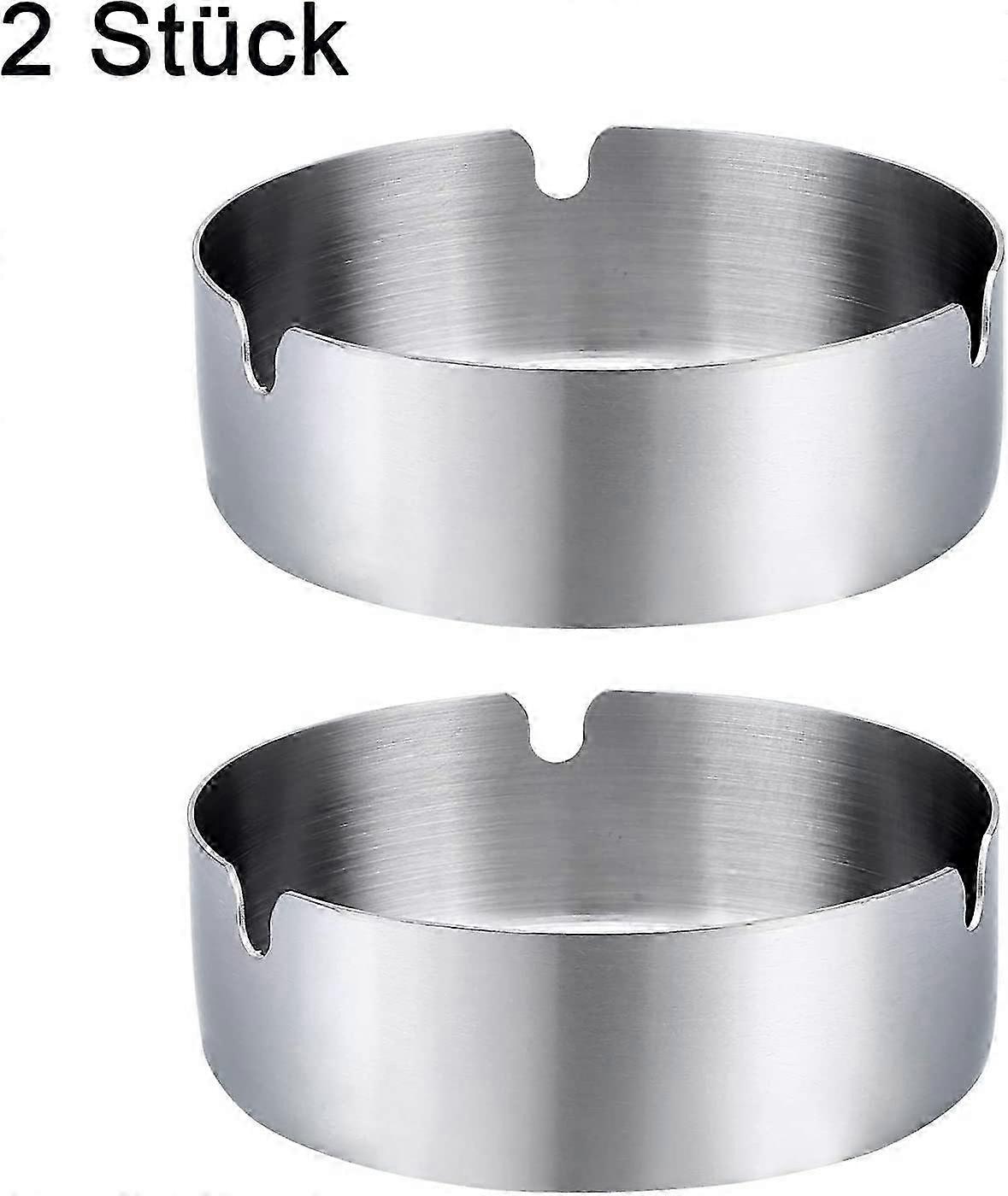 Rustfrit stål askebæger 10 cm diameter rund cigar askebæger vind askebæger til hjemmekontor Hotel Restaurant indendørs og udendørs (pakke med 2)