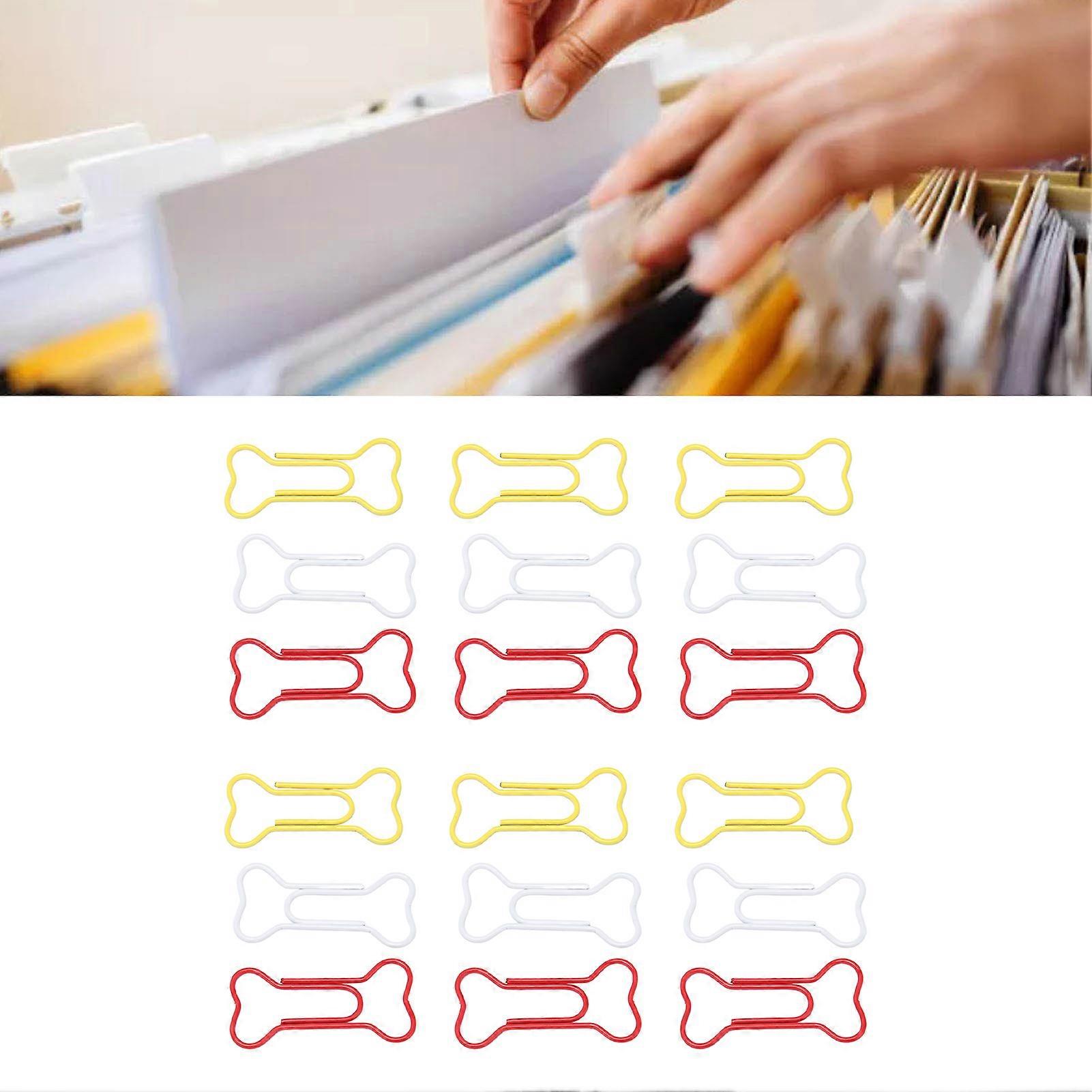 100pcs Bone Shape Paper Clips Rustproof Plating Process Increased Slip Resistance Cute Metallic Paper Clips for Office 