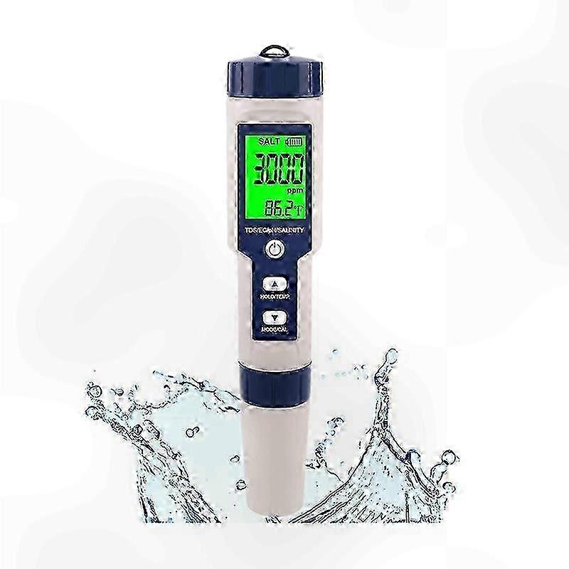 Digital Waterproof Salinity Tester, High Accuracy 5-in-1 Pool Salt Meter, IP67 Rated