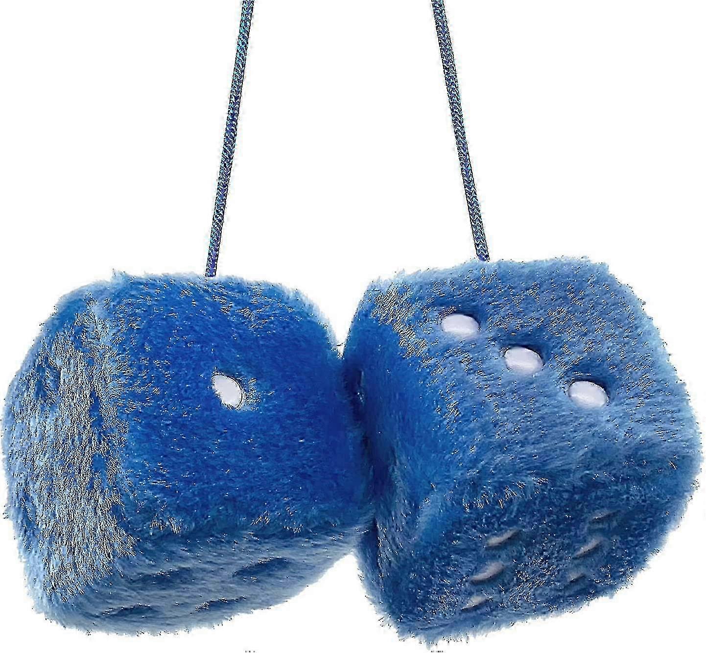 Pair of Retro Square Mirror Hanging Couple Fuzzy Plush Dice with Dots for Car Interior Ornament Deco