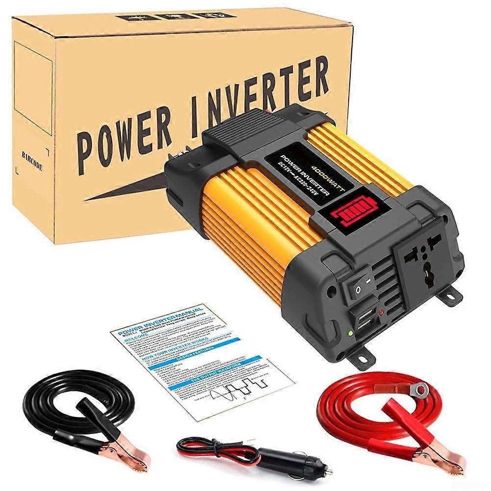 12V to 220V Car Power Inverter 4000W DC to AC Converter with LED Display Dual USB AC Outlet Overload Protection