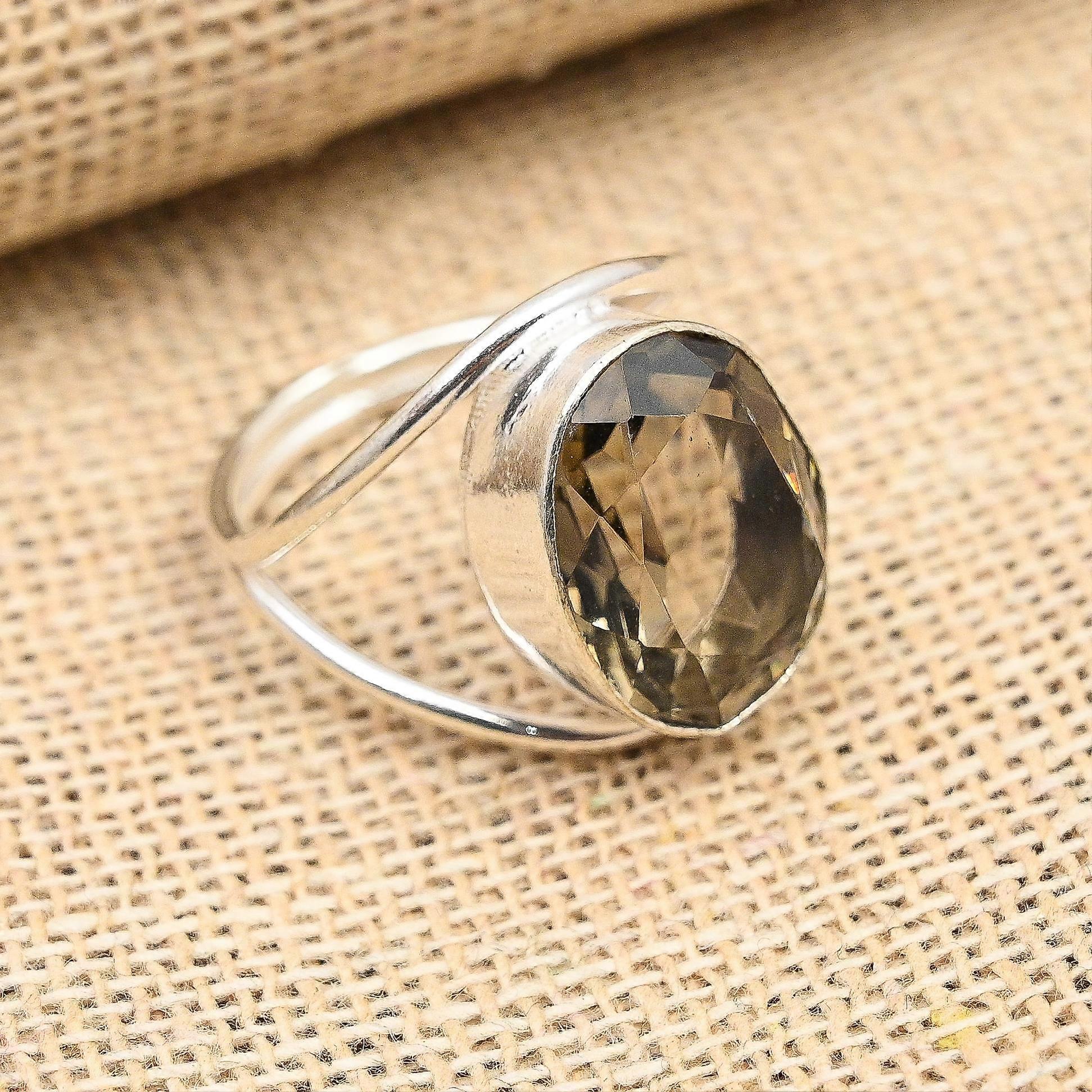 Smoky Topaz Gemstone Handmade Solid 925 Sterling Silver Ring Jewelry