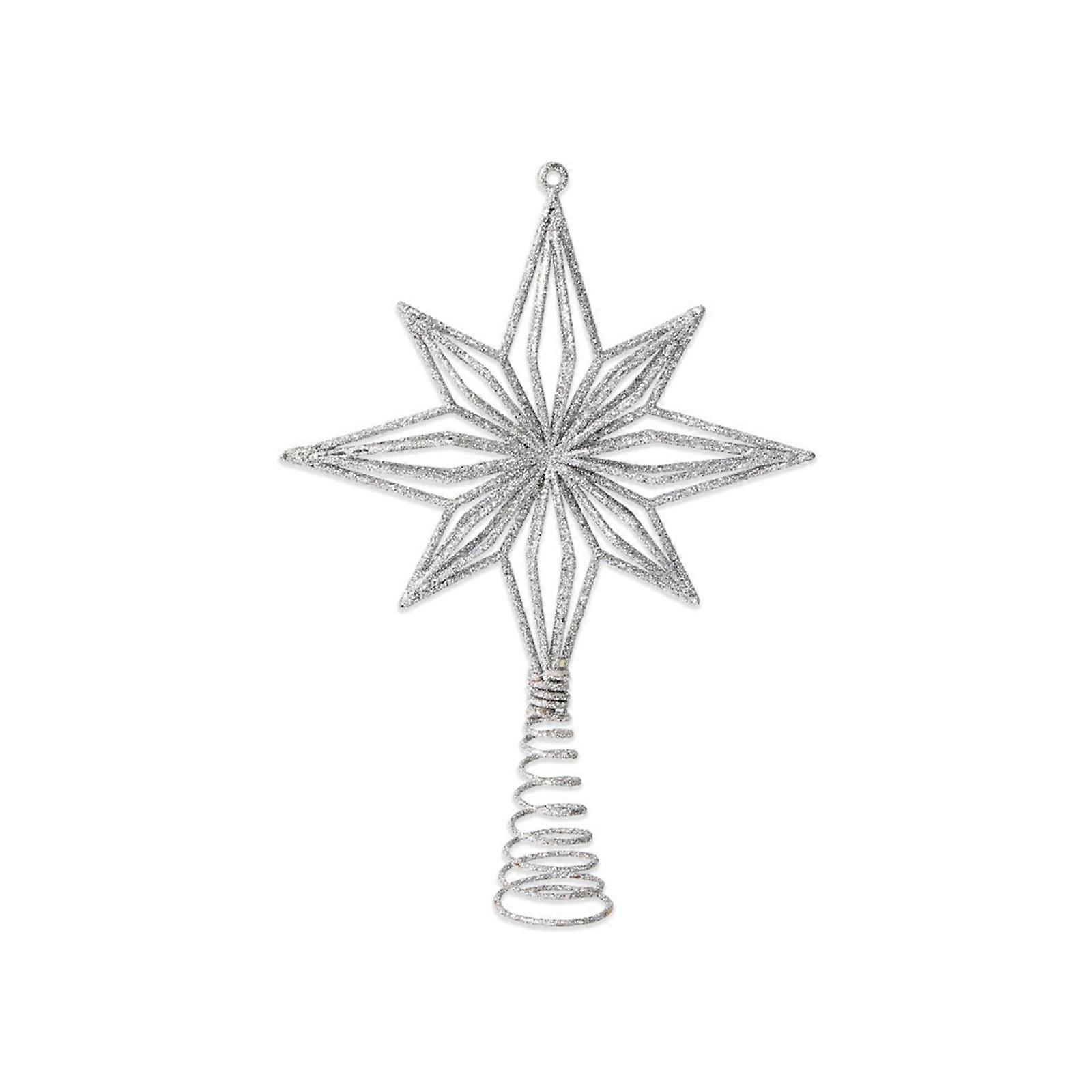 Rustproof Christmas Tree Toppers Star Feature Artisanal Hollow Pattern Ideal For Family Gatherings  Silver