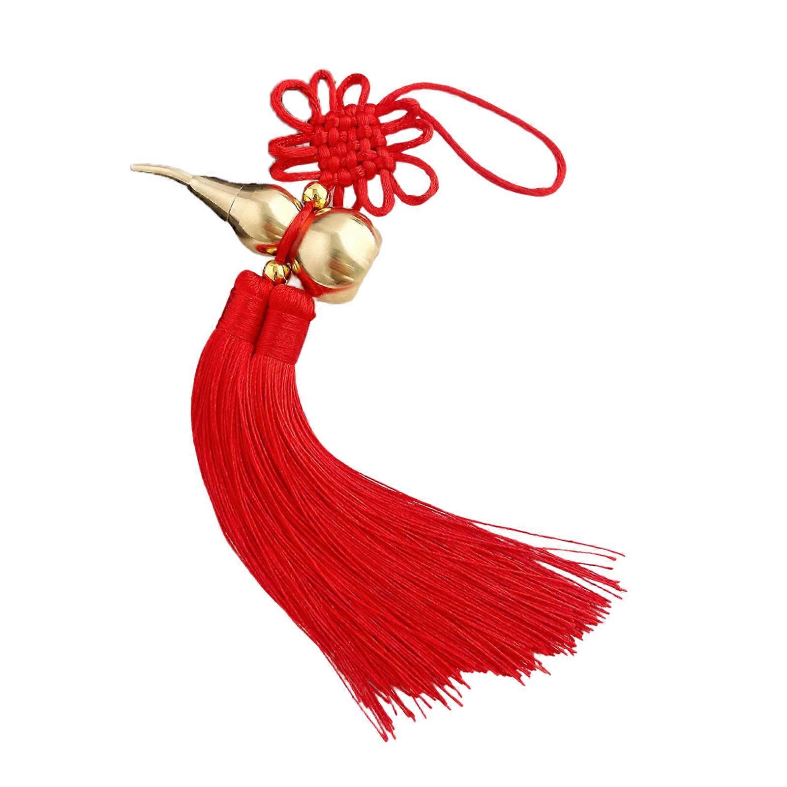 Open Mouth Copper Gourd Hanging Charm with Chinese Knot Tassels For Vehicle Interior Traditional Cultural Artifact Multicolor