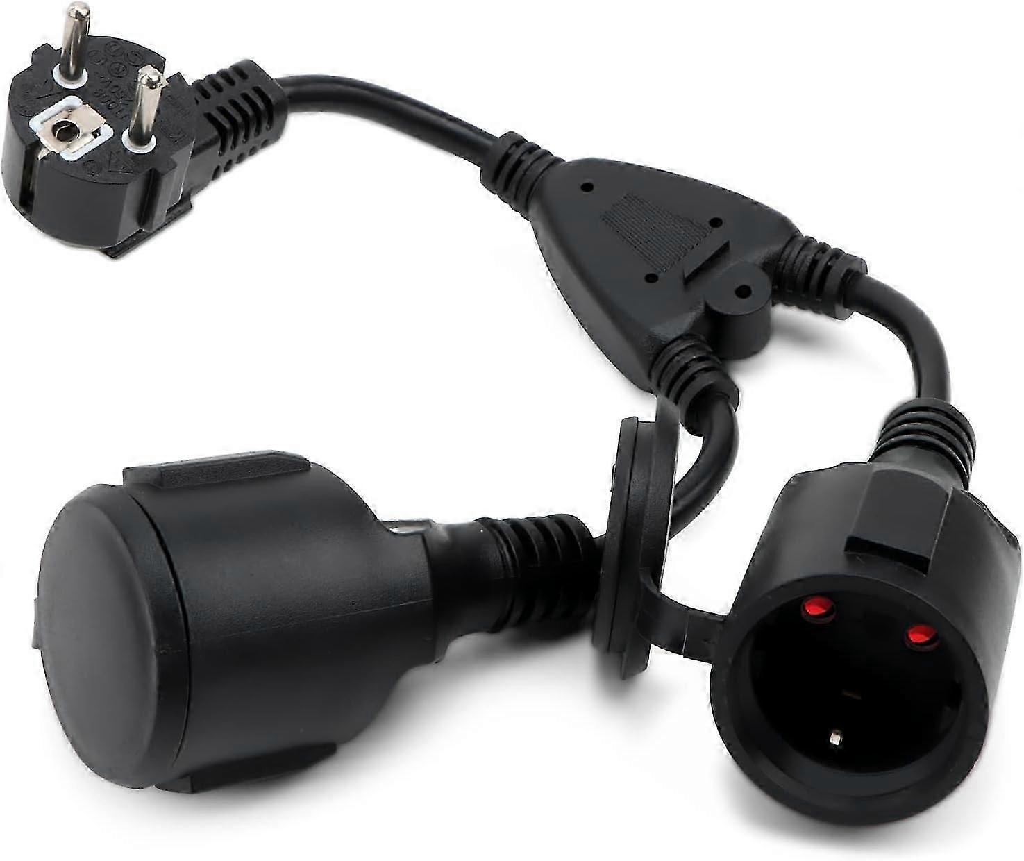 25-26 Double Plug for Power Socket, EU Plug Extension Cord, Waterproof 2 Way Distribution Socket Adapter IP44, 16A/ 250V/ Max, Multi-Socket 