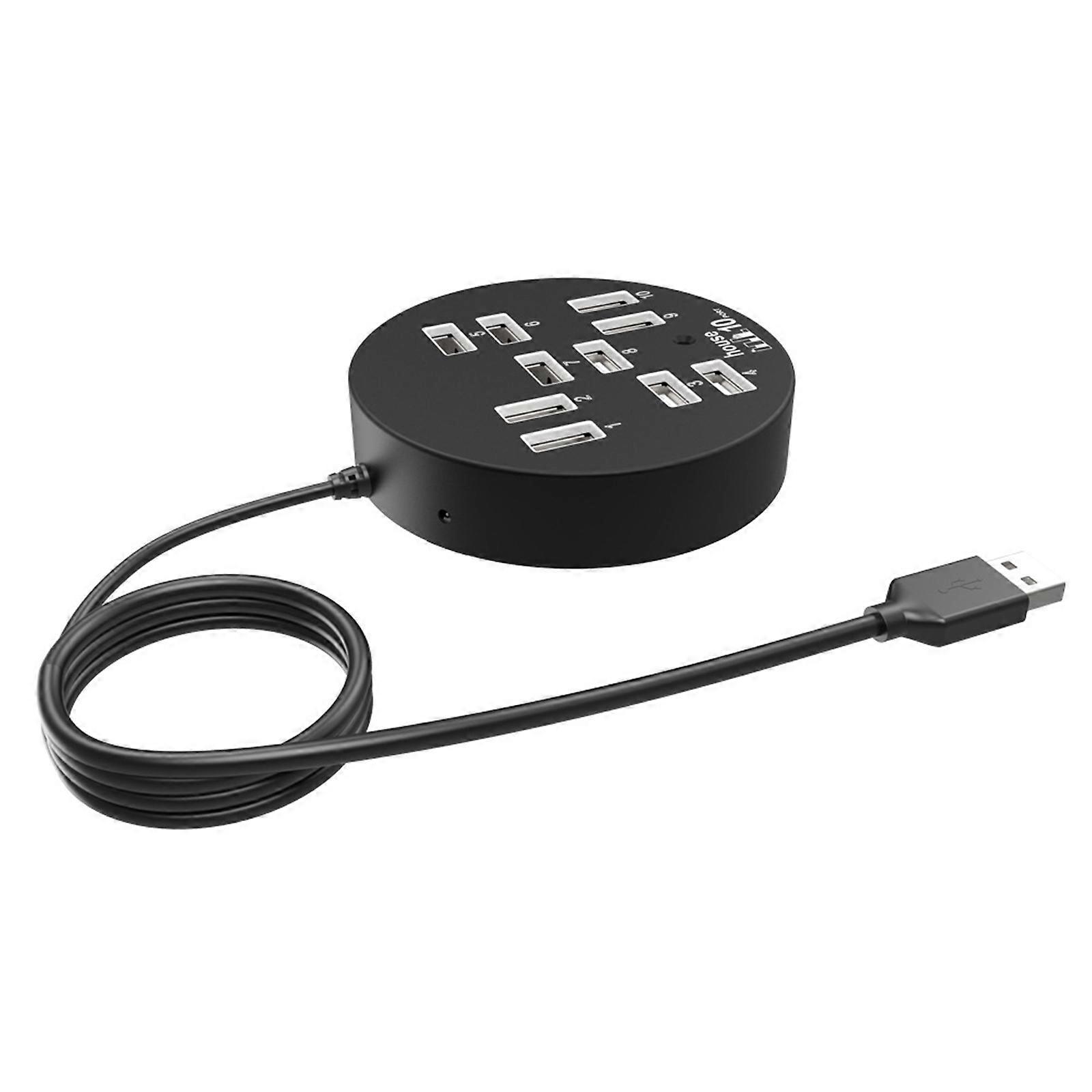 USB Docking Station 10 Port USB 2.0 Splitter Adapter Hub 480Mbps Fast Transfer for Efficient Data Management  Black