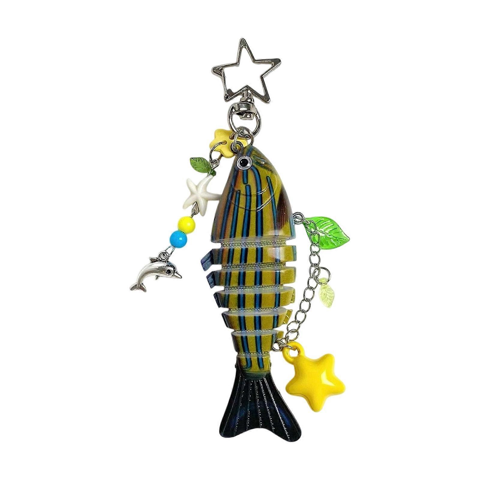 Beaded Phone Accessory Fish Star Pattern Resin Keychain Hanging Pendant Ornament Retro Multi Functional  Yellow
