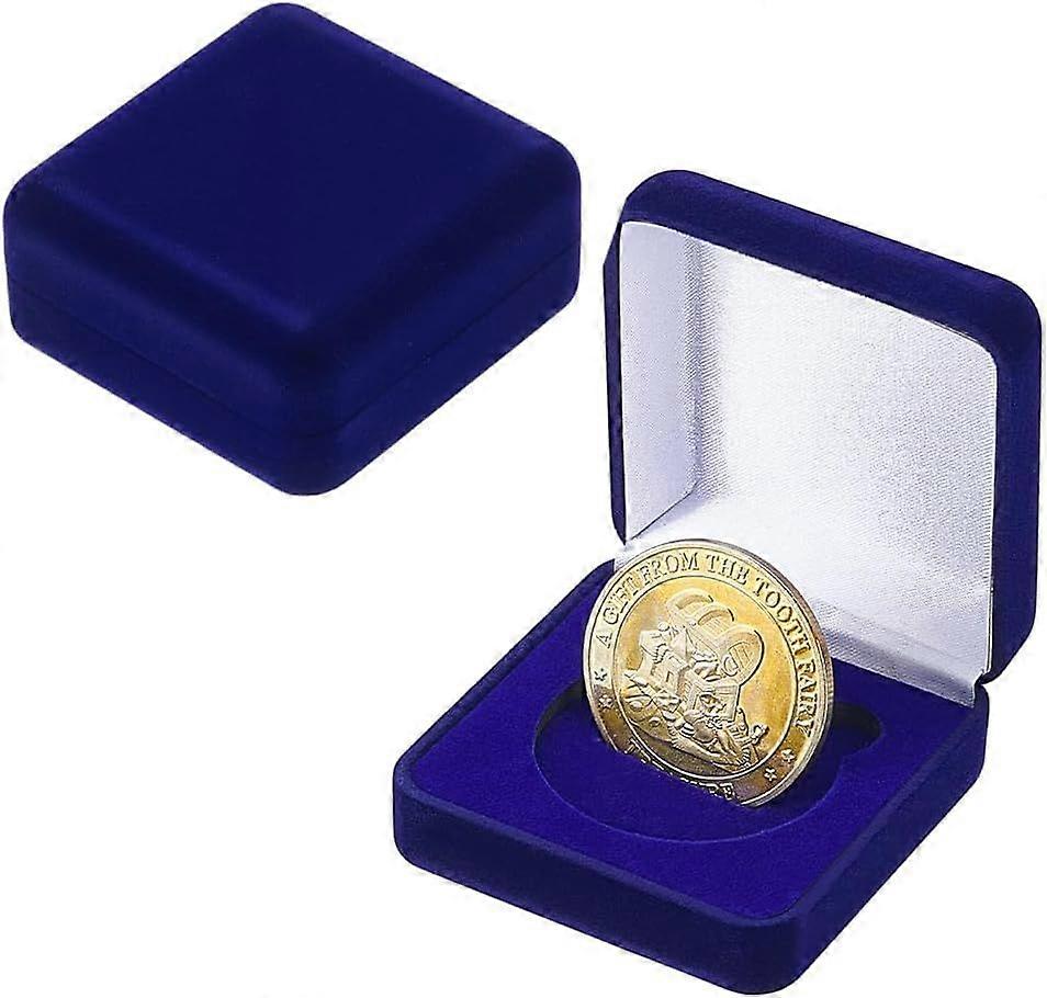 2PCS Square Coin Display Case Midnight Blue Velvet Challenge Coin Presentation Display Box Coin Display Box for Commemorative Coins Medals 2.7x2.58x1.