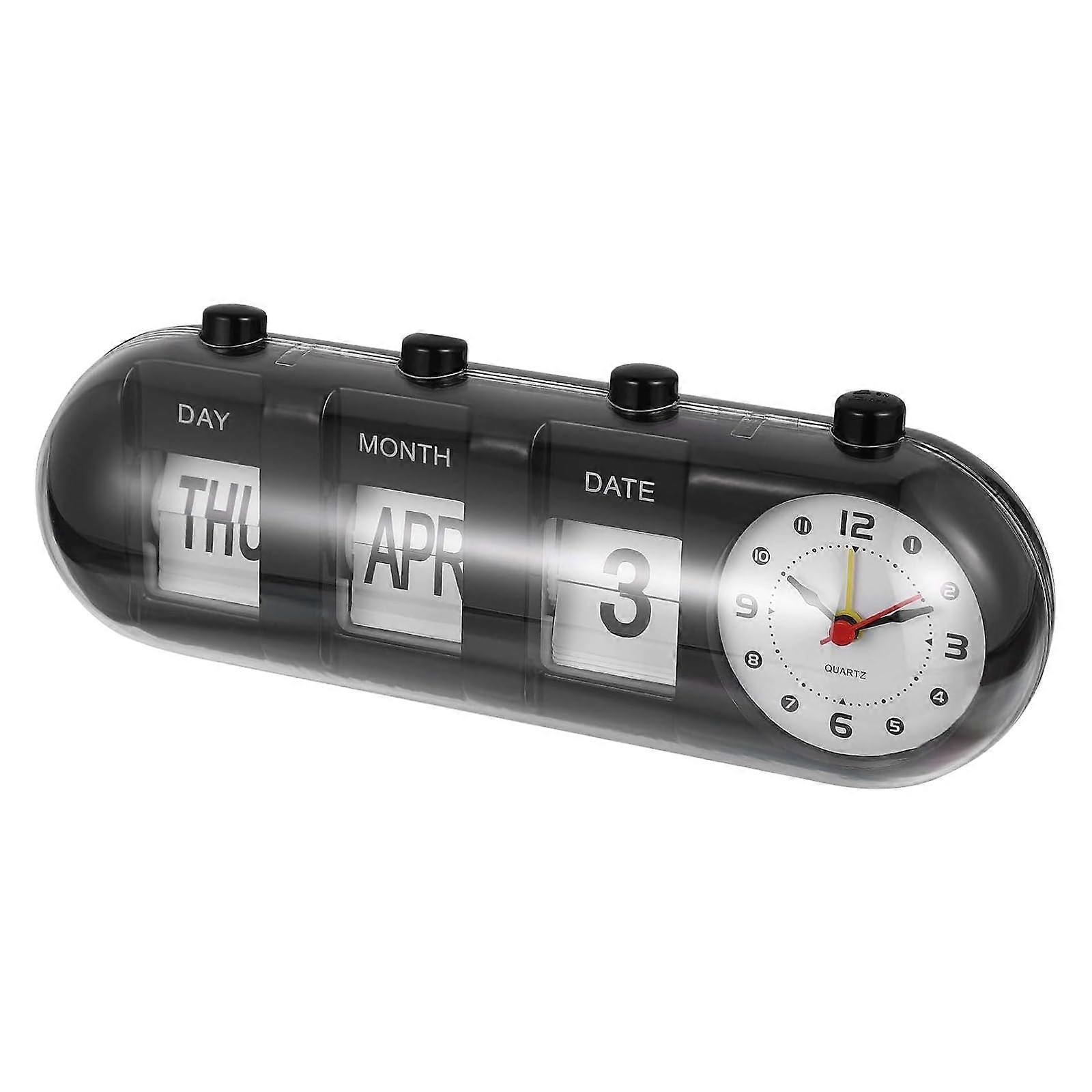 Vintage Flip Down Clock with Date Day Month Display, Retro Desk Alarm Calendar for Bedroom