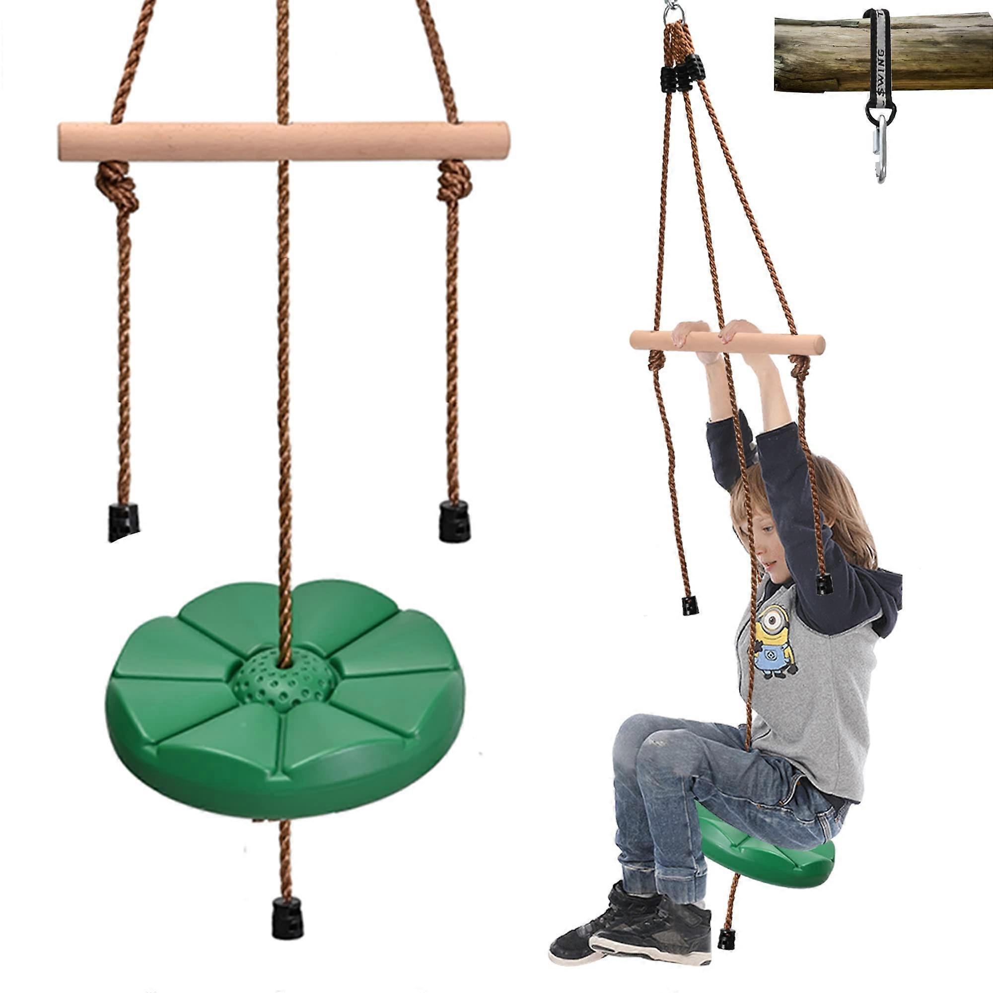 Disc Swing Seat with Monkey Bars and Adjustable Rope for Kids Backyard Tree Play