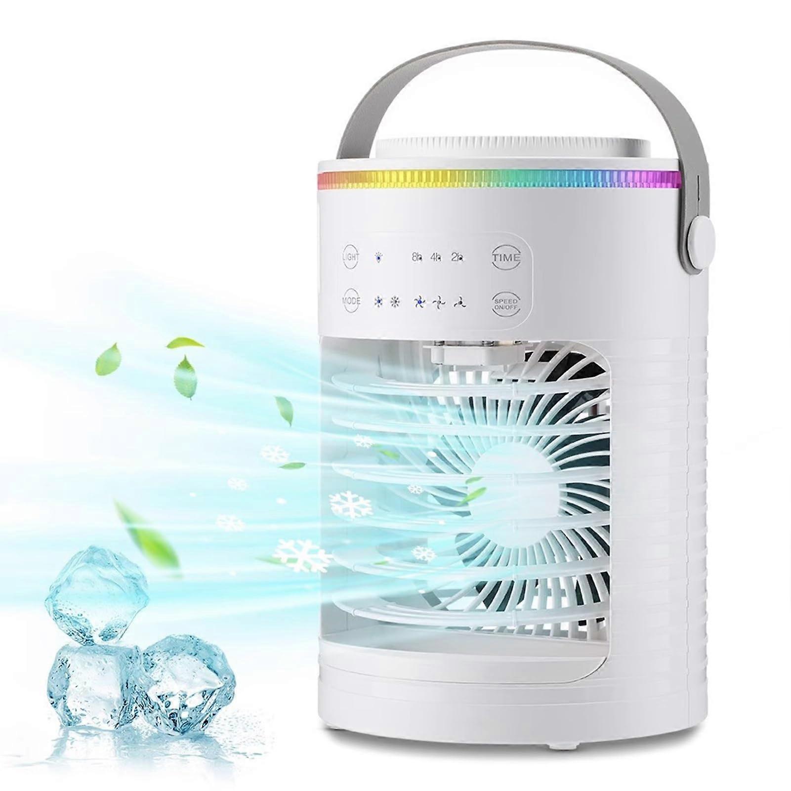 Portable Air Conditioner Fan with Cooling Mist, 600ml Tank, Quiet 7Color Night Light, USBC, Timer
