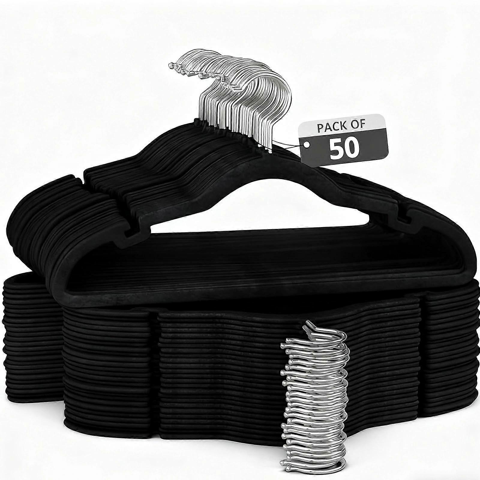 Velvet Hangers 50 Pack UltraThin NonSlip with 360° Rotating Hooks for Coats, Suits, Sweaters (Black)