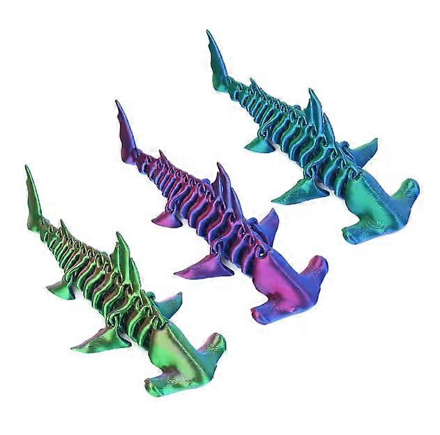 3D Printed Hammerhead Shark Sculpture with Articulated Design Rainbow Gradient Home Decor Gift