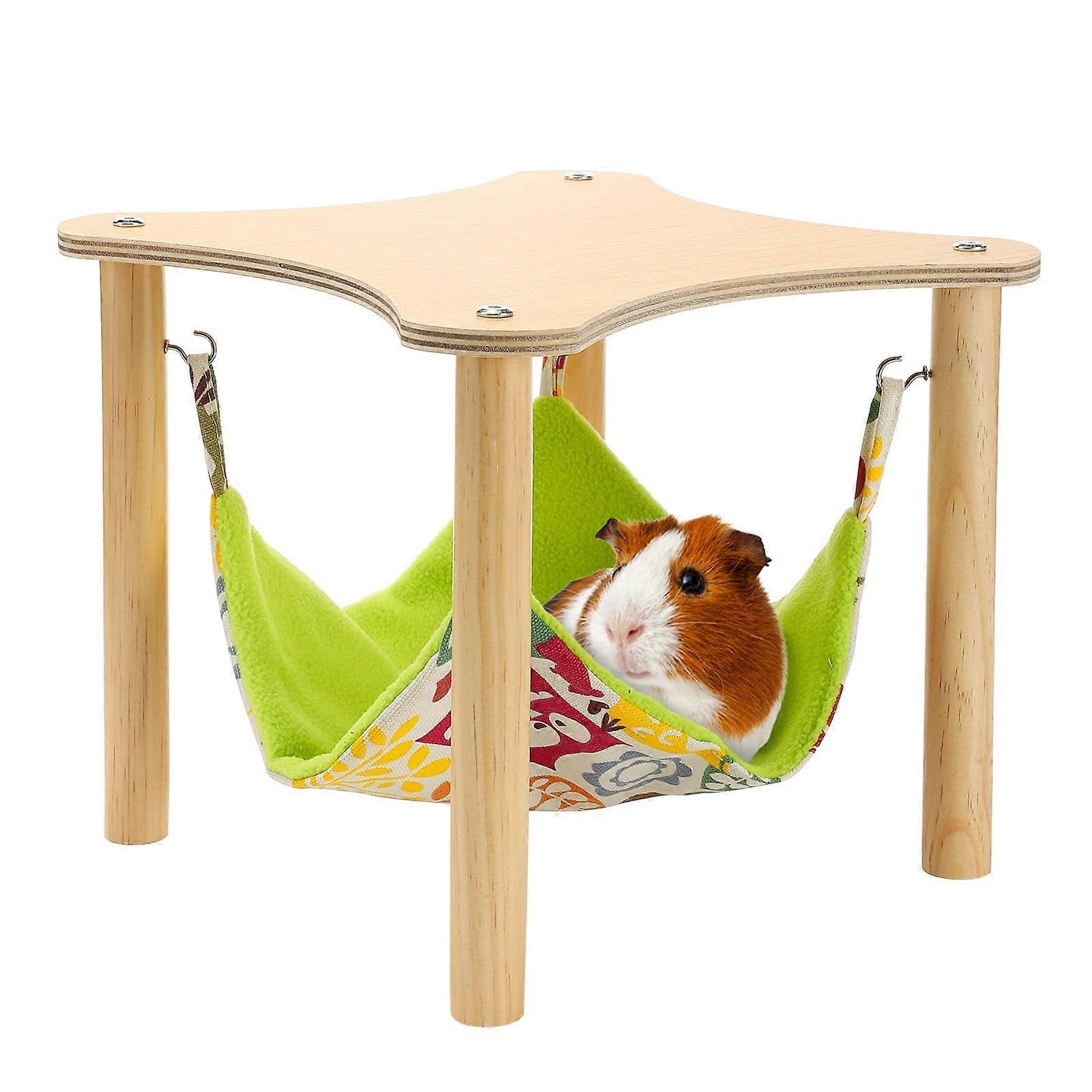 Guinea Pig Hammock with Wooden Stand, Soft Cozy Bed for Small Pets, Easy to Assemble 11x11in
