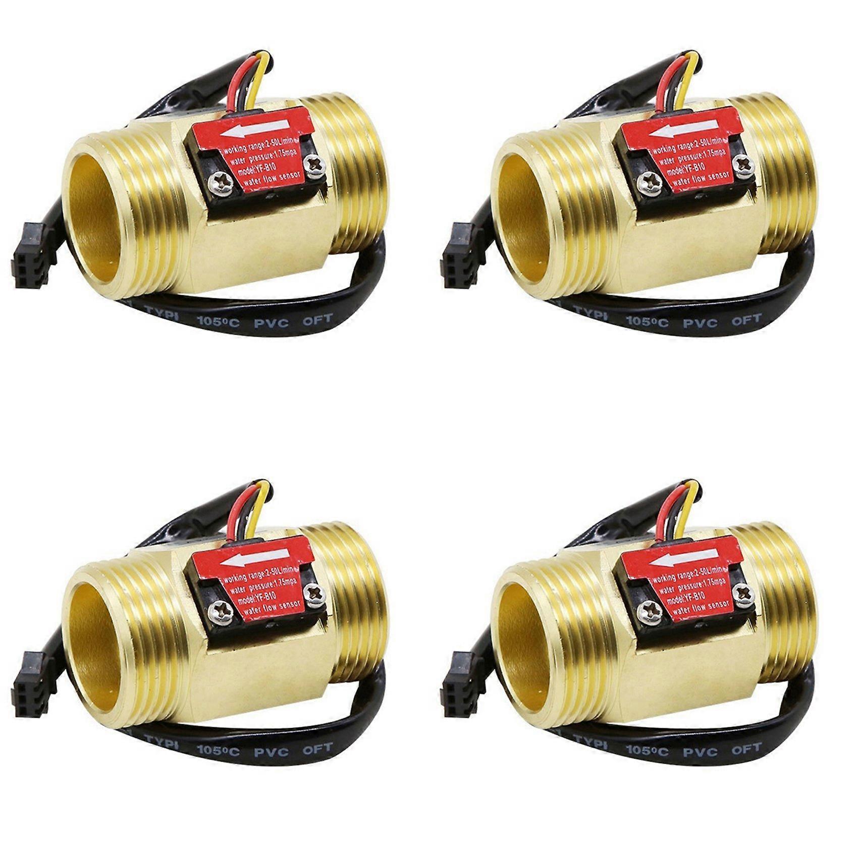 4X Water Flow Sensor Hall Flow Meter 1 Inch External Wire Copper Water Flow Sensor Turbine Flow Meter