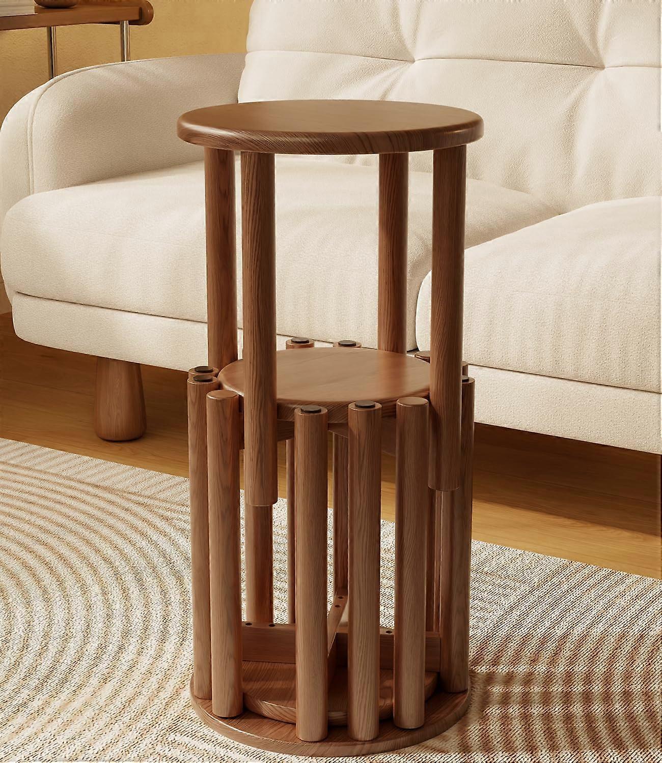 Wooden Stackable Stools Set of 4, Solid Rubberwood, Space Saving Round Side Table, No Assembly