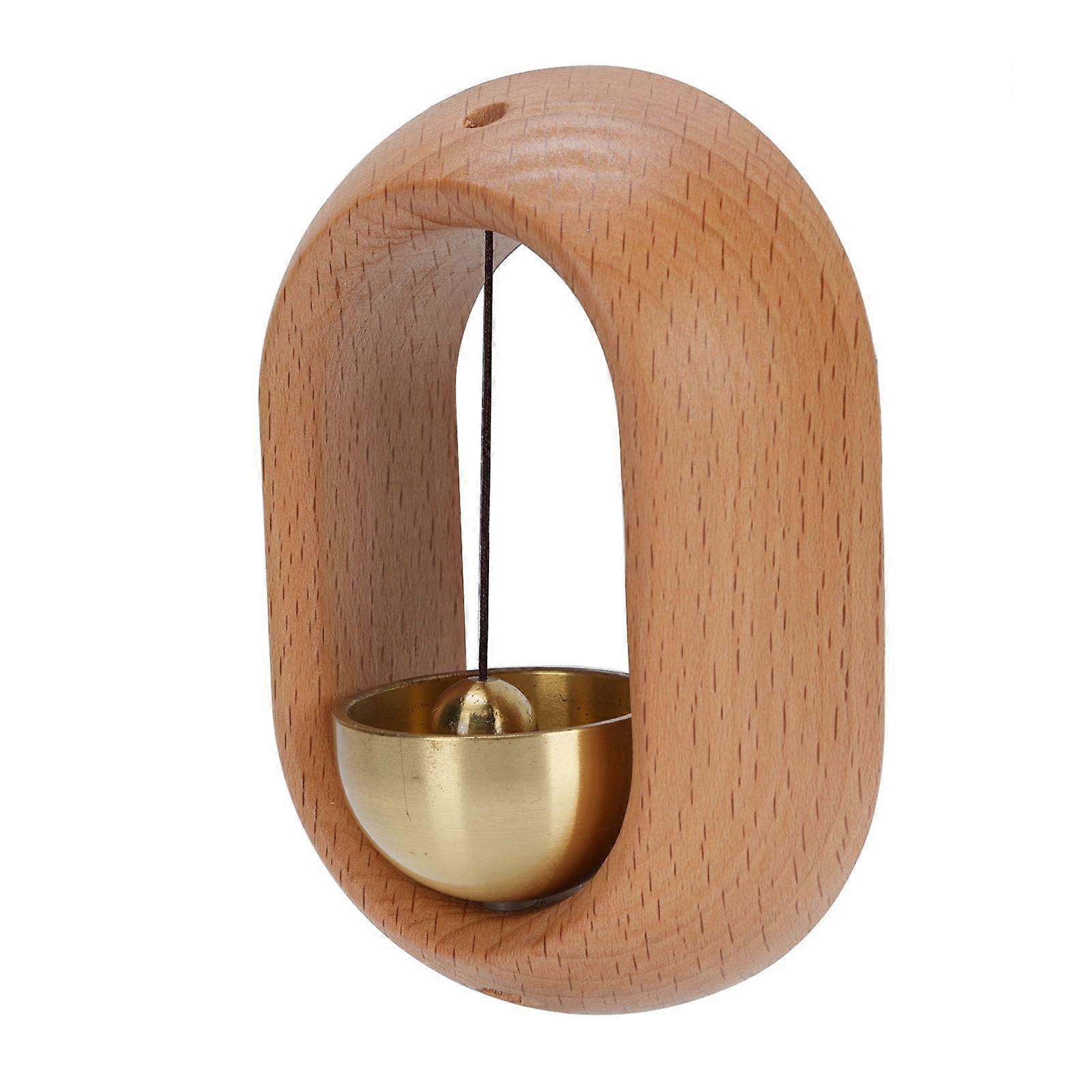 Minimalist Wooden Hanging Door Chime with Brass Bell, Easy Adhesive Install for  Entryways
