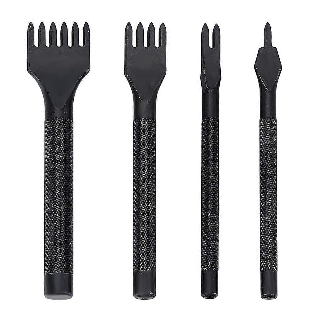 4Pcs Leather Round Hole Punching Tool Black Prong Punch Tool Set with 1/2/4/6 Prong Options Steel Leather Chisel for Precise Round Hole Punching DIY L