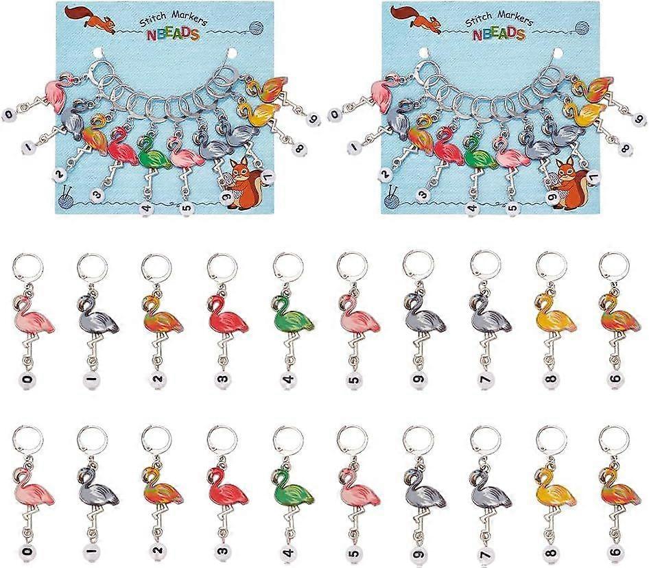 20 Pcs Flamingo Stitch Markers Number Beads Alloy Crochet Marker Charms Removable 304 Stainless Steel Clasps Locking Stitch Marker for Knitting Weavin
