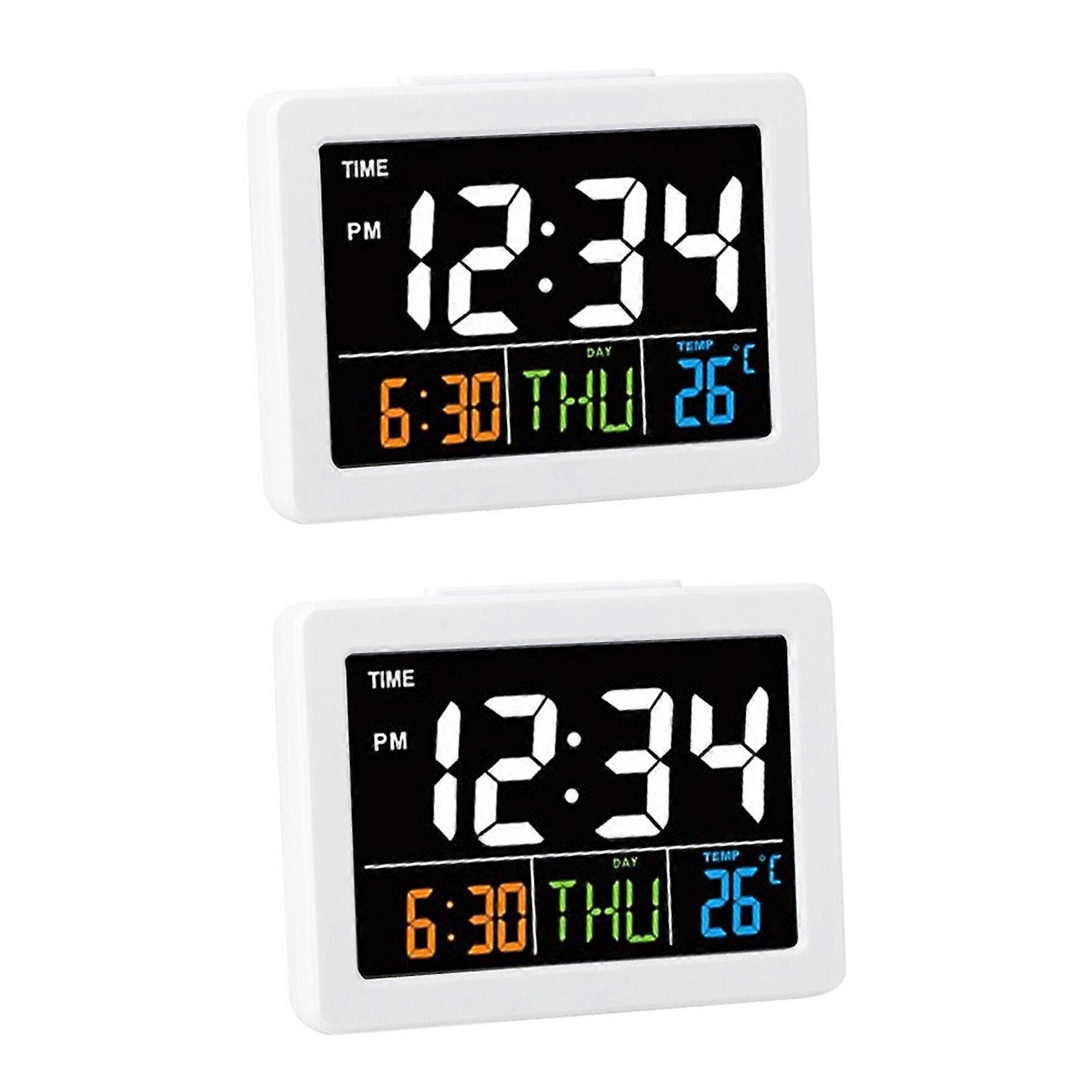 2X Color Large Screen LCD Electronic Desk Alarm Clock with Temperature Date Display