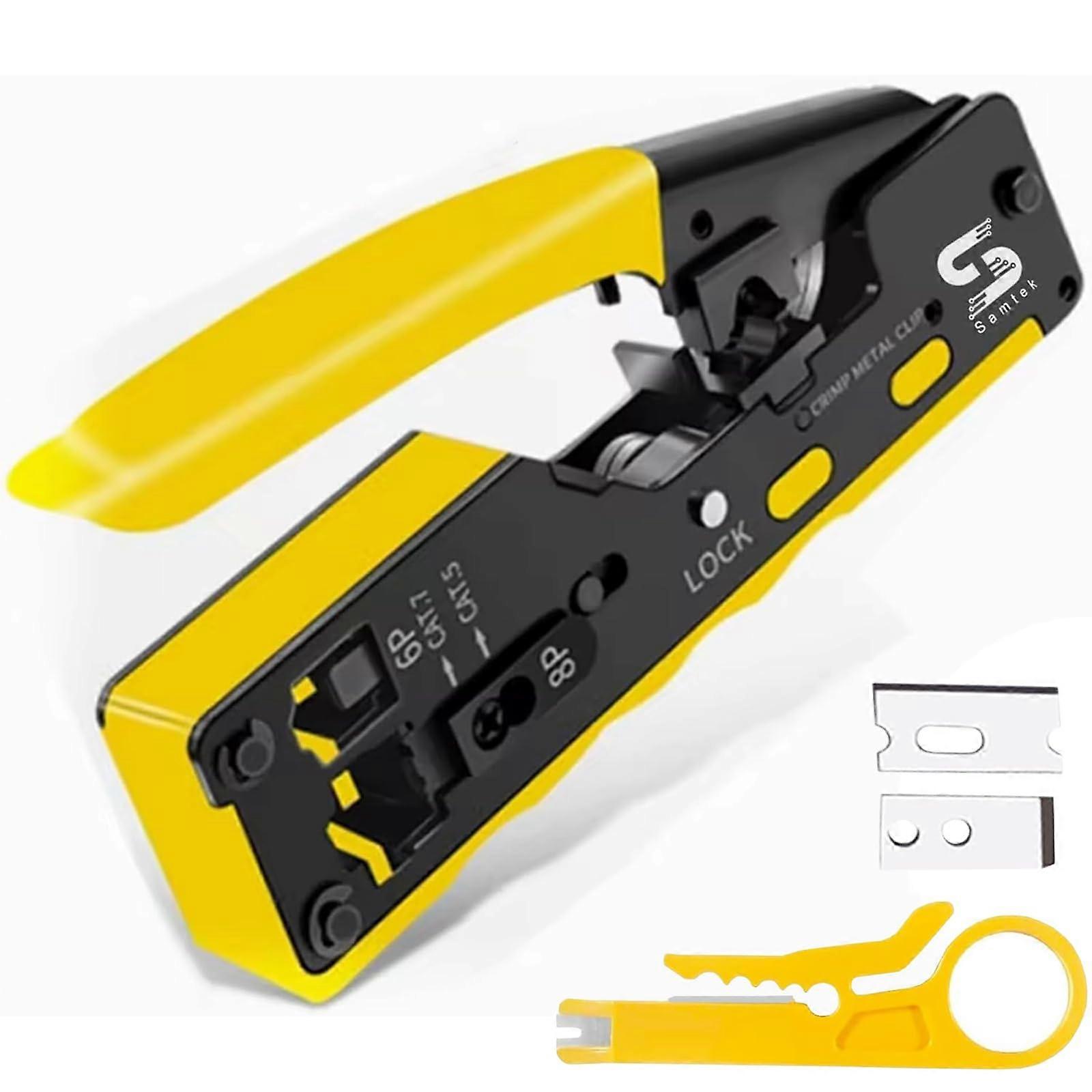 RJ45 Crimping Tool for Cat6 Cat6a Cat5e, 3in1 Crimp Cut Strip Ethernet Crimper with Cutter and Stripper