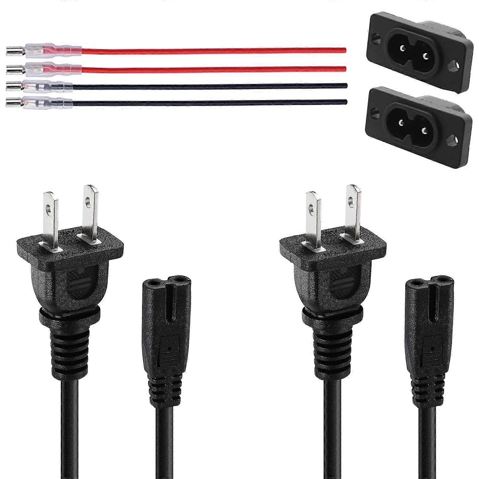 2Pcs 4.9Ft 2 Prong Figure 8 AC Power Cord 18AWG Universal Replacement for TV Printer Speaker