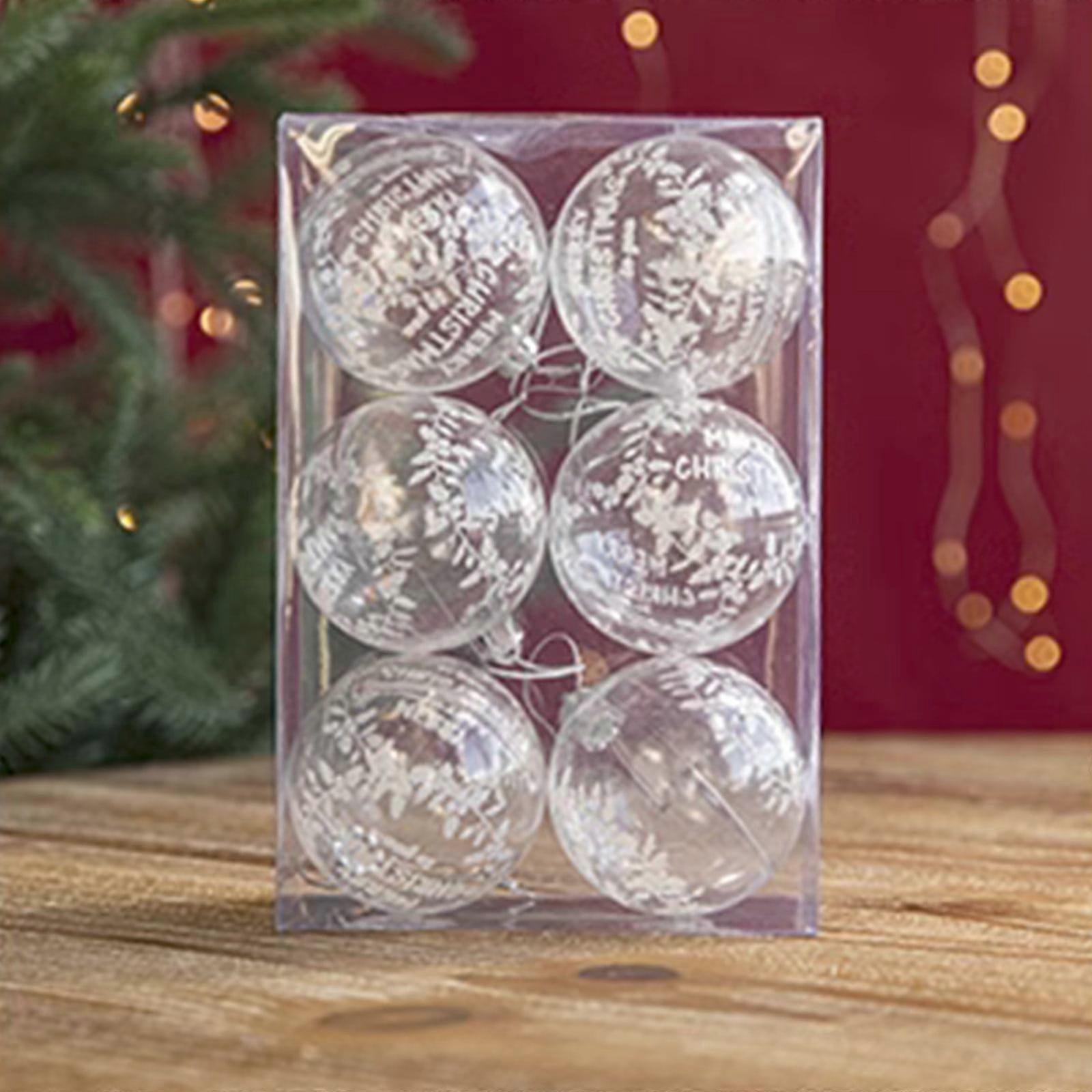 BGZLEU Shatterproof Clear Plastic Christmas Ornaments Set of 6, Compatible with Xmas Tree Decorations (Clear with Sparkles Inside, 2.36")
