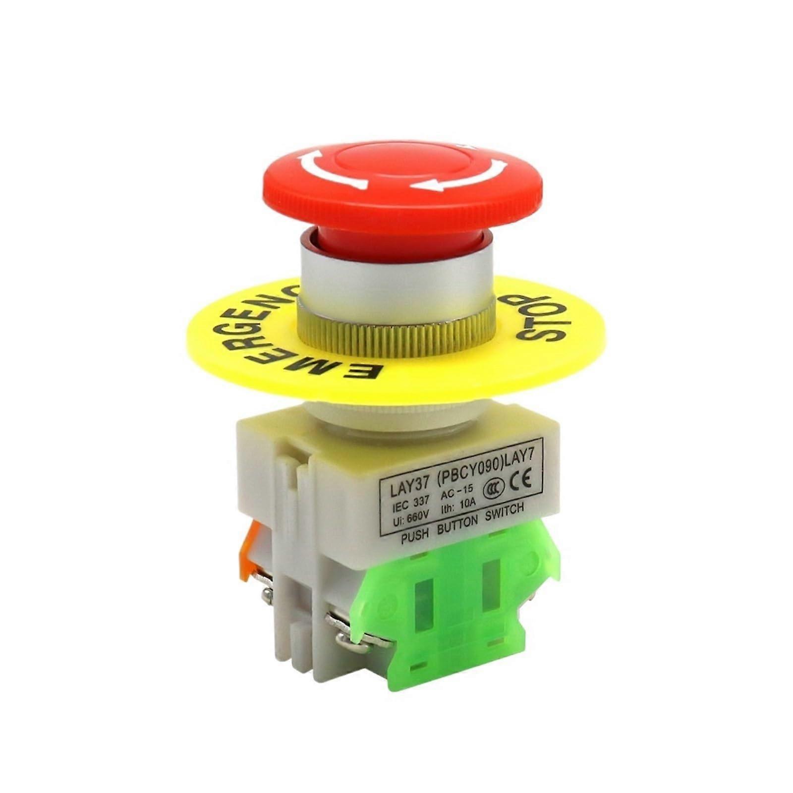 Emergency Stop Button DPST Push Switch Red Mushroom SelfLocking Metal AC 660V 10A